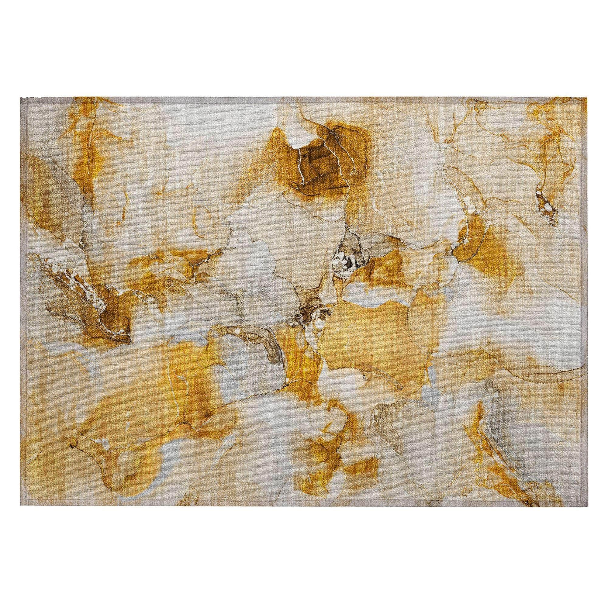 Machine Washable Orange Rug - Indoor / Outdoor - Kids / Pet Friendly Watercolors Print Rug