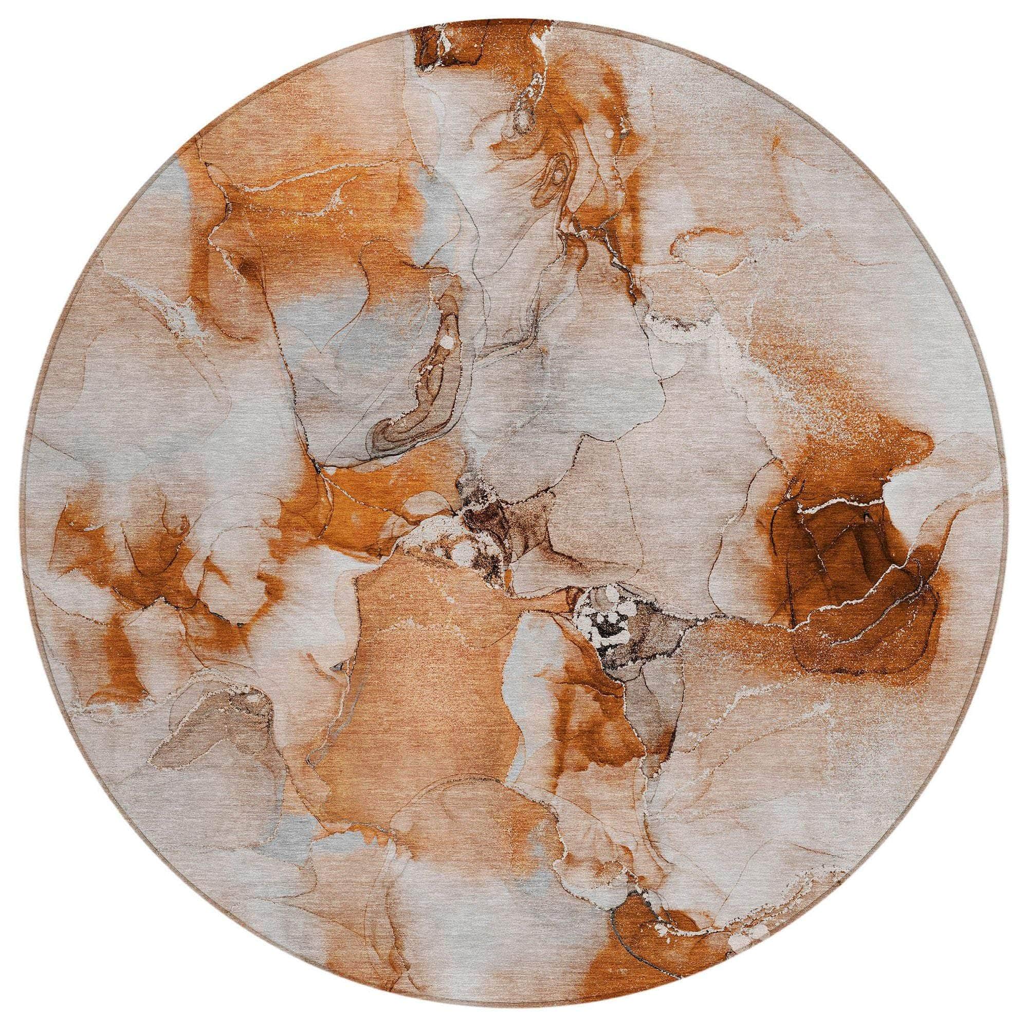 Machine Washable Paprika Orange Rug - Indoor / Outdoor - Kids / Pet Friendly Watercolors Print Rug