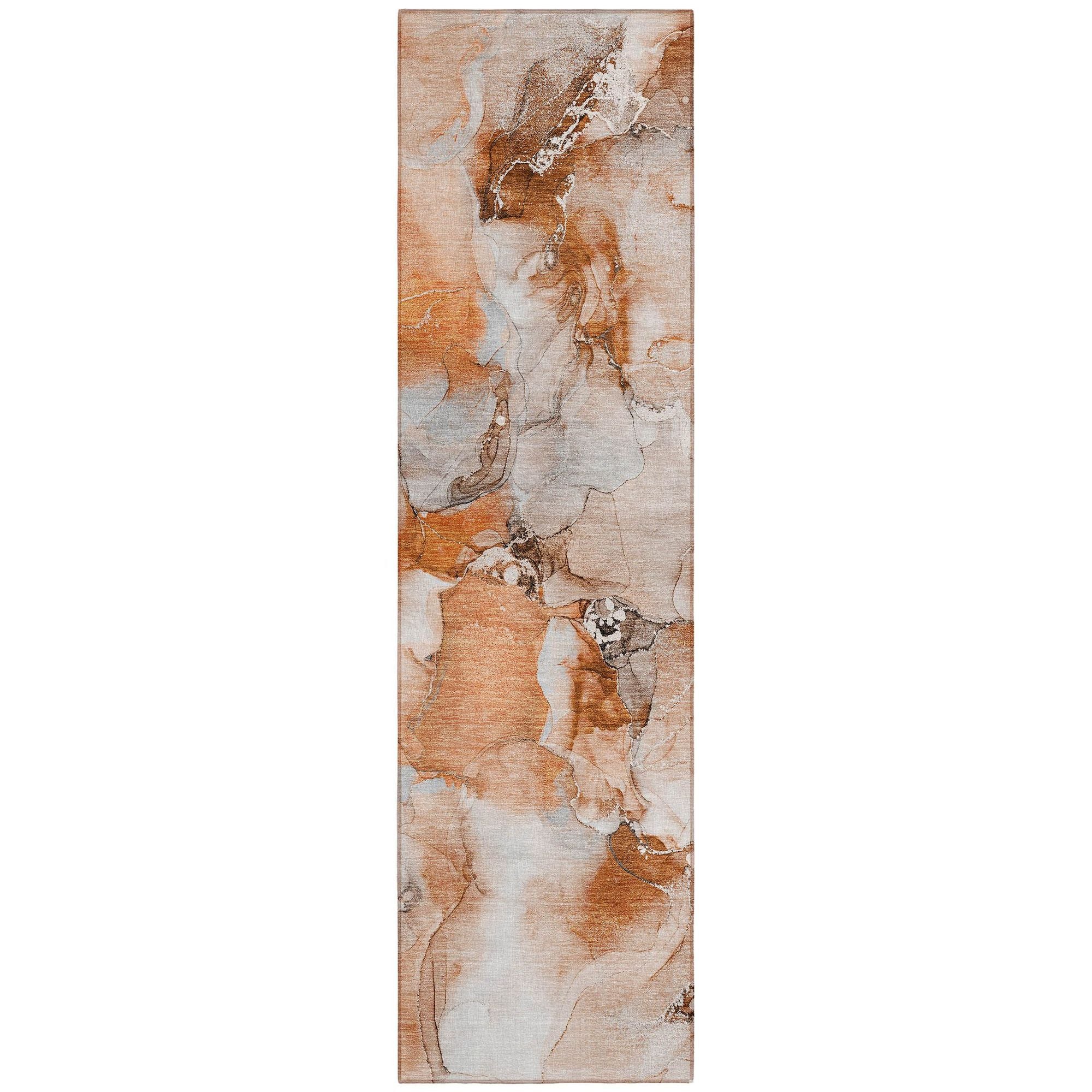 Machine Washable Paprika Orange Rug - Indoor / Outdoor - Kids / Pet Friendly Watercolors Print Rug