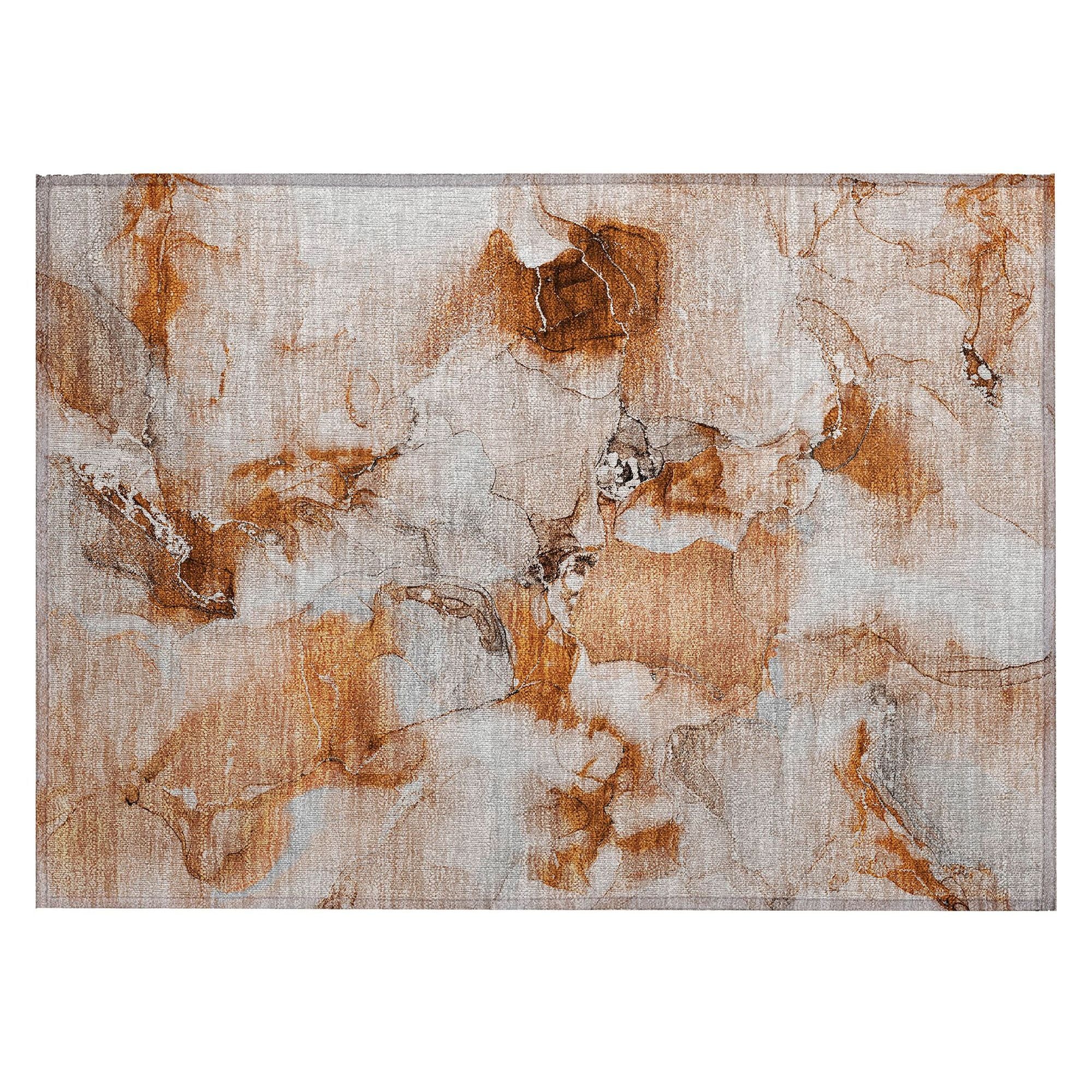 Machine Washable Paprika Orange Rug - Indoor / Outdoor - Kids / Pet Friendly Watercolors Print Rug