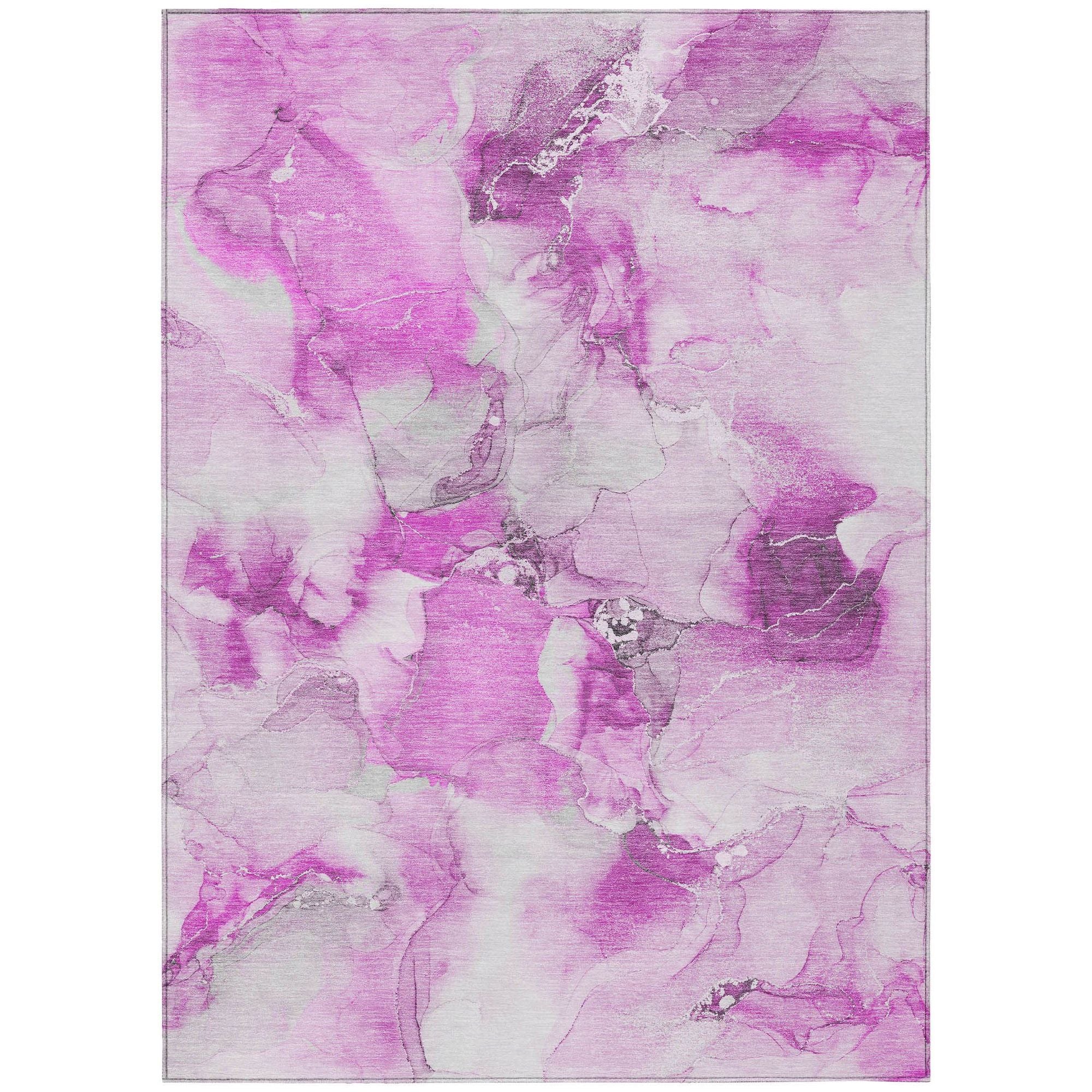 Machine Washable Pink Rug - Indoor / Outdoor - Kids / Pet Friendly Watercolors Print Rug