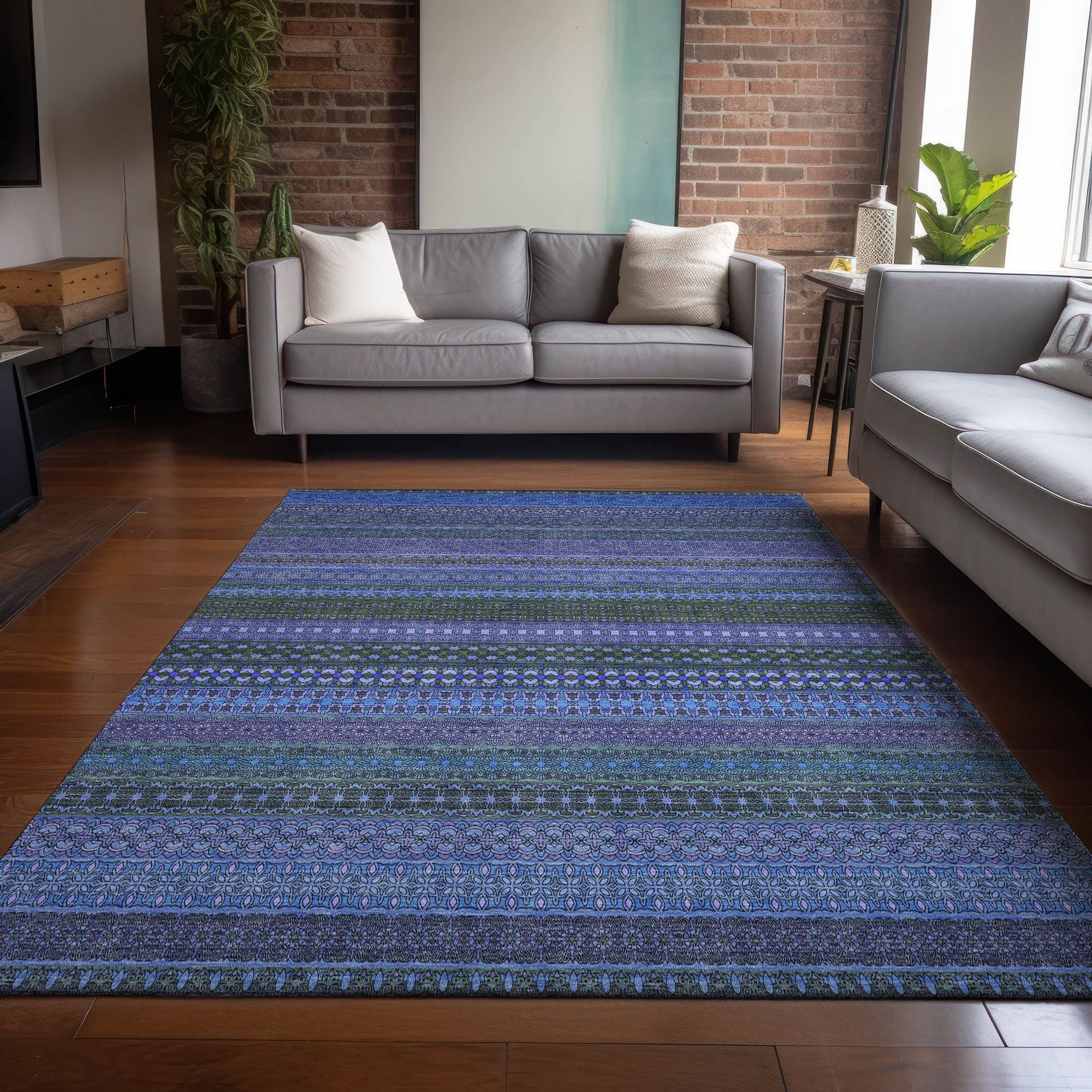 Machine Made ACN527 Blue Rugs