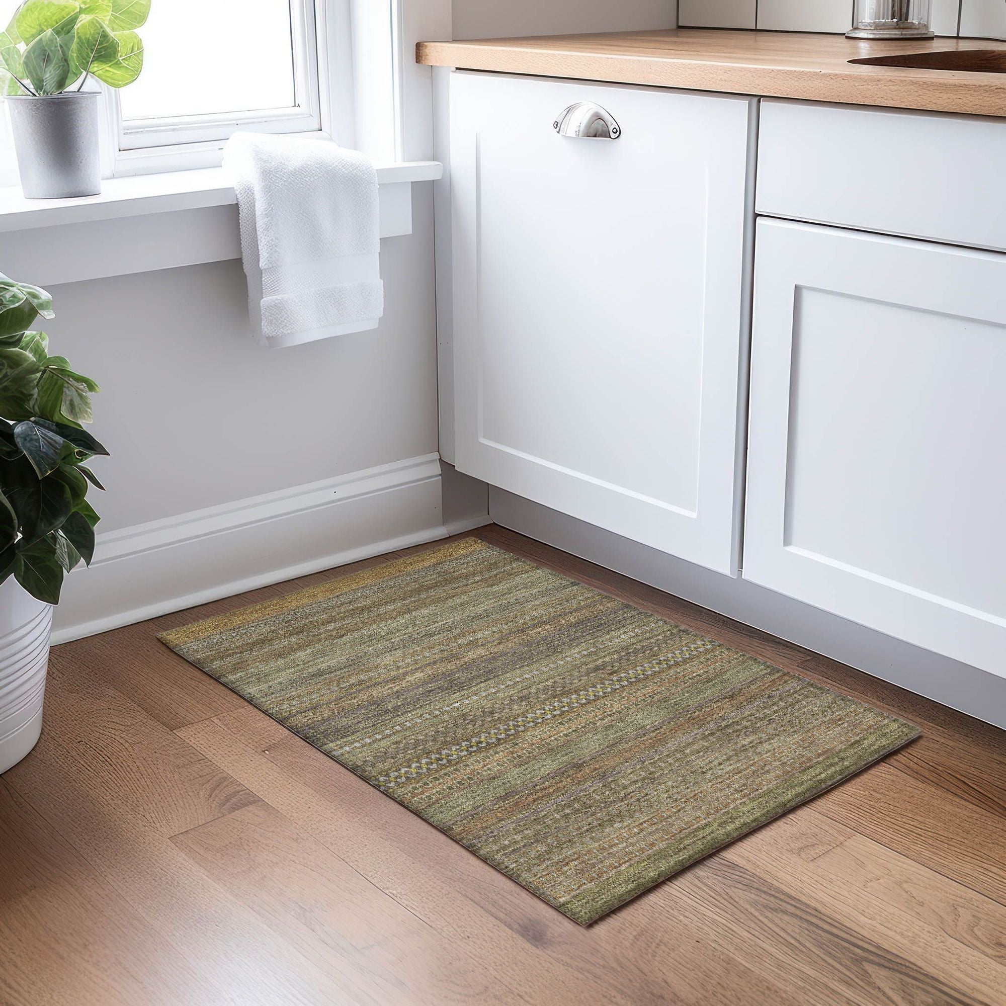 Machine Made ACN527 Khaki Brown Rugs