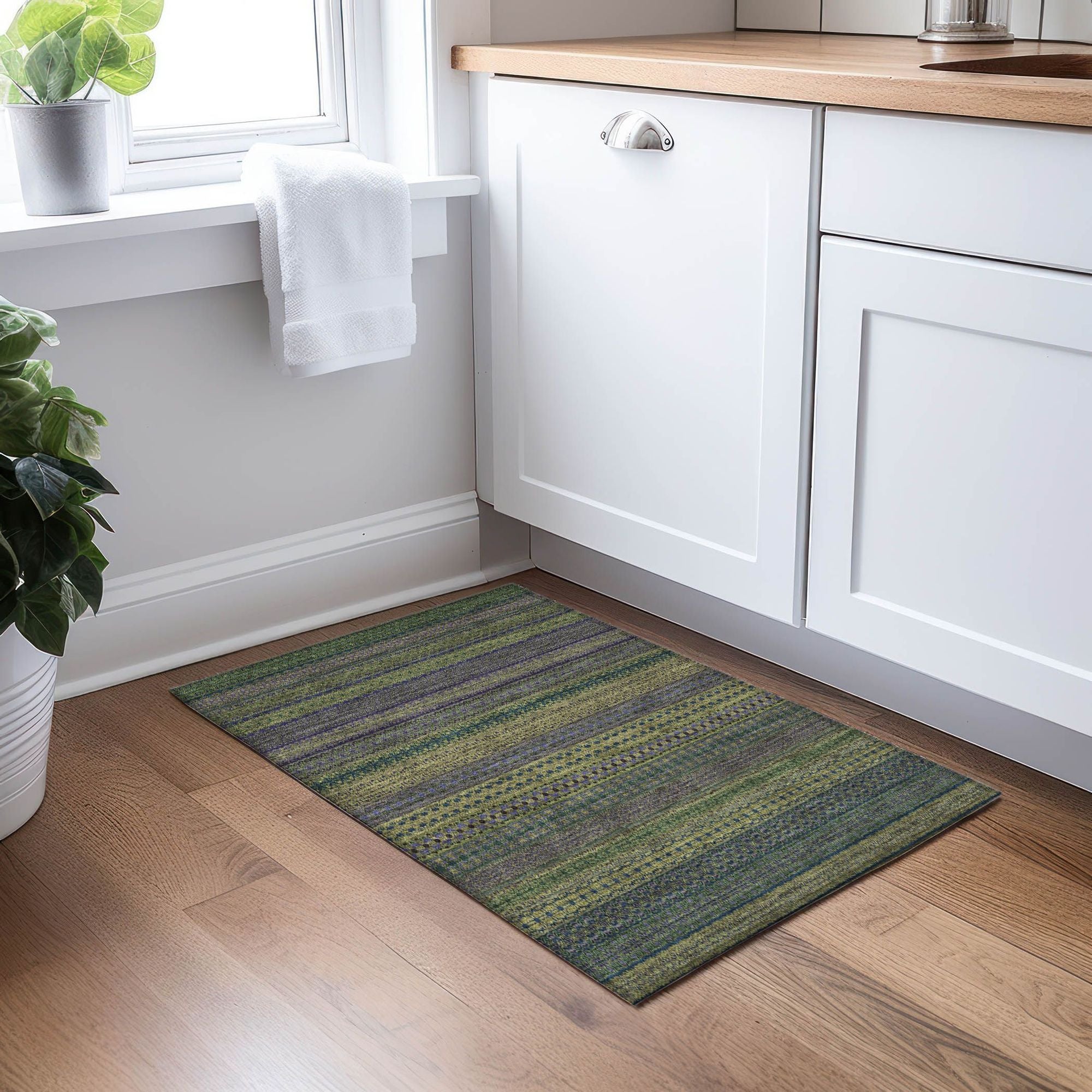 Machine Made ACN527 Olive Green Rugs
