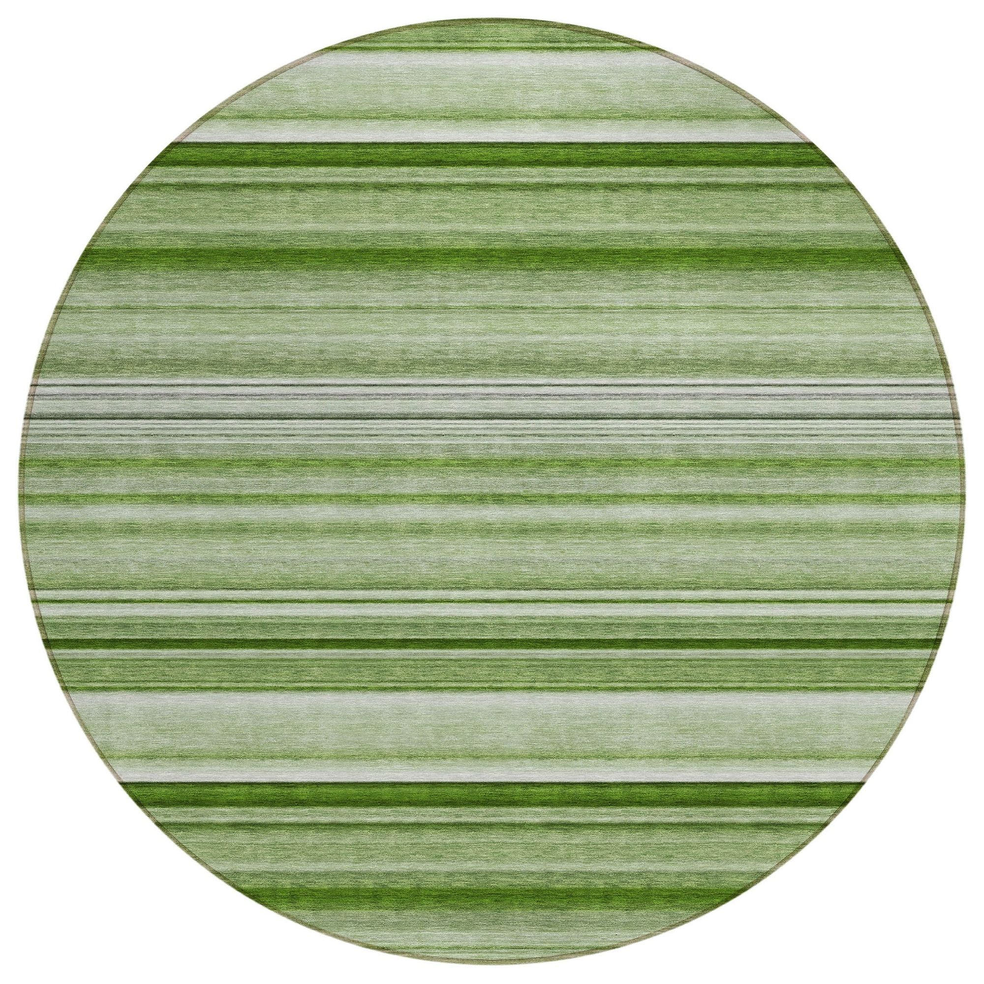 Machine Washable Aloe Green Rug - Indoor / Outdoor - Kids / Pet Friendly Stripes Print Rug