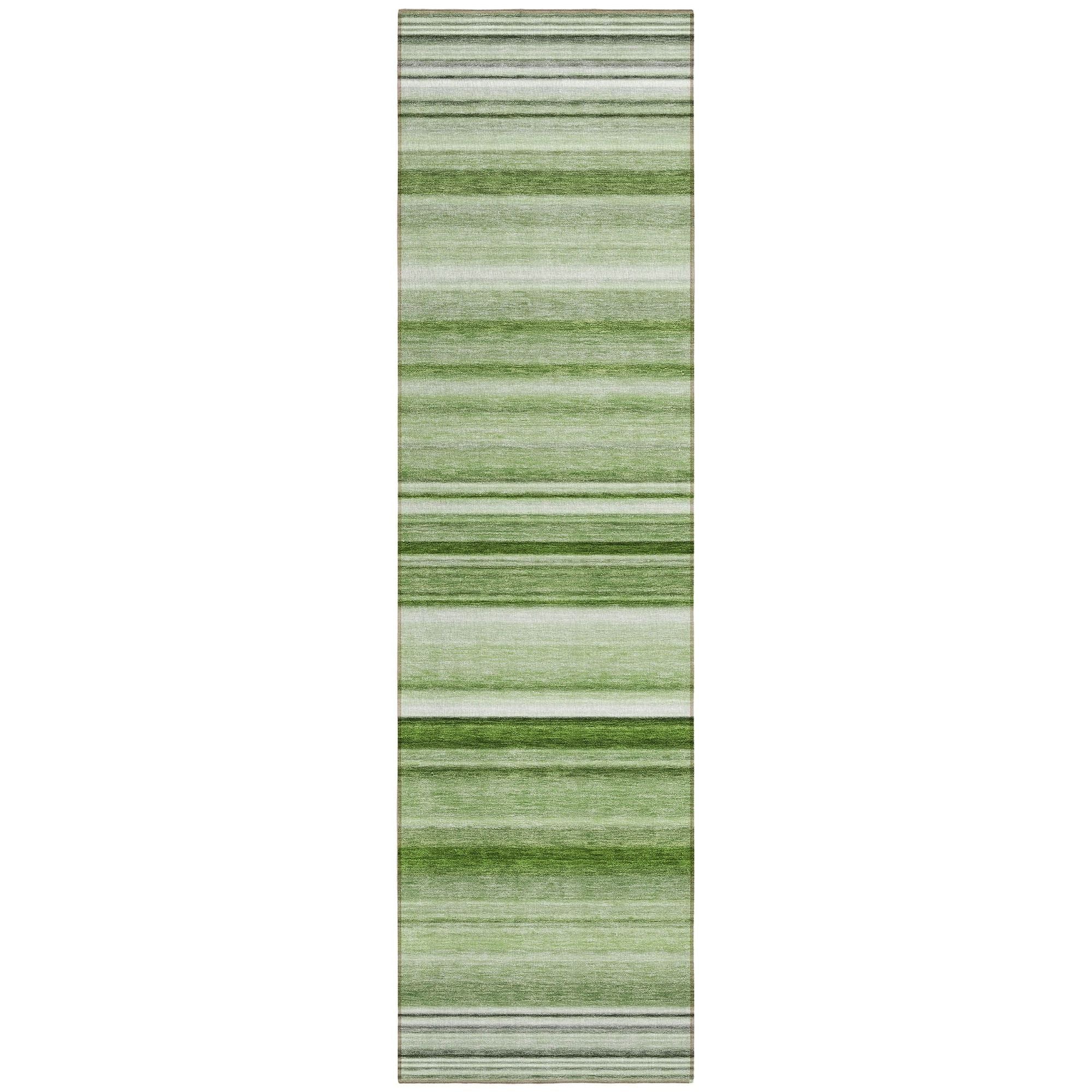 Machine Washable Aloe Green Rug - Indoor / Outdoor - Kids / Pet Friendly Stripes Print Rug