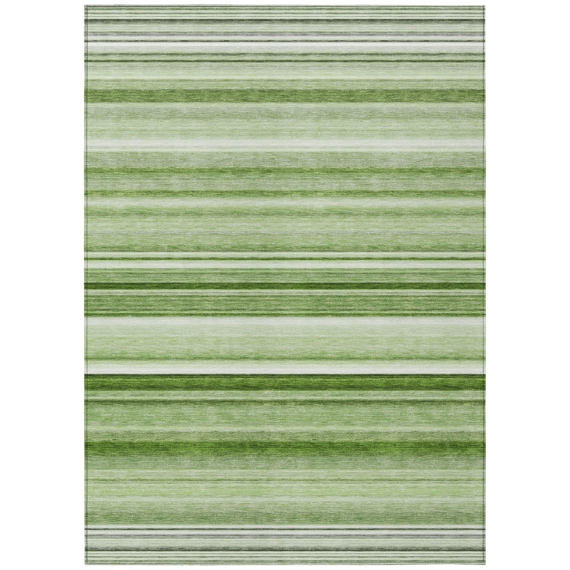 Machine Washable Aloe Green Rug - Indoor / Outdoor - Kids / Pet Friendly Stripes Print Rug