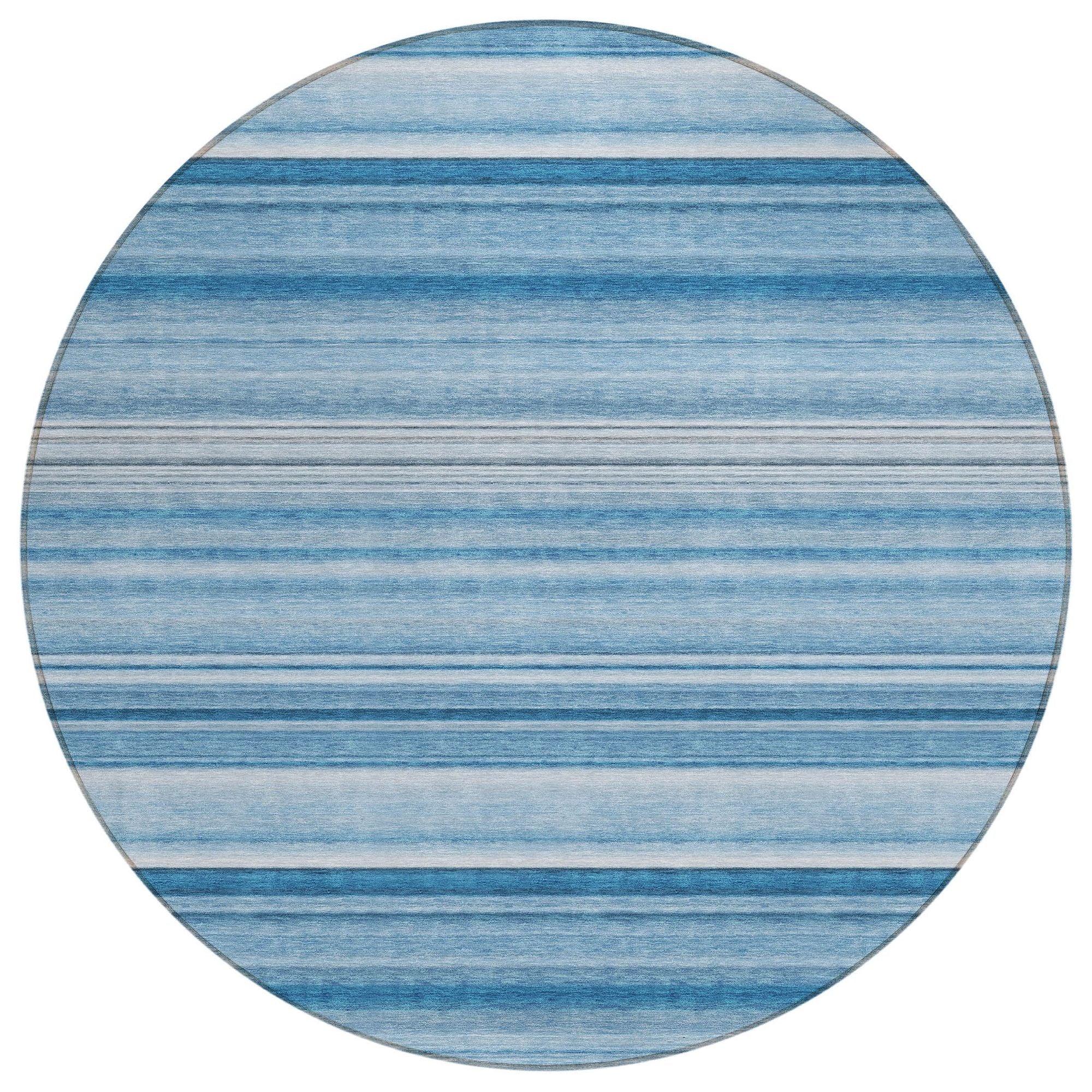 Machine Washable Blue Rug - Indoor / Outdoor - Kids / Pet Friendly Stripes Print Rug