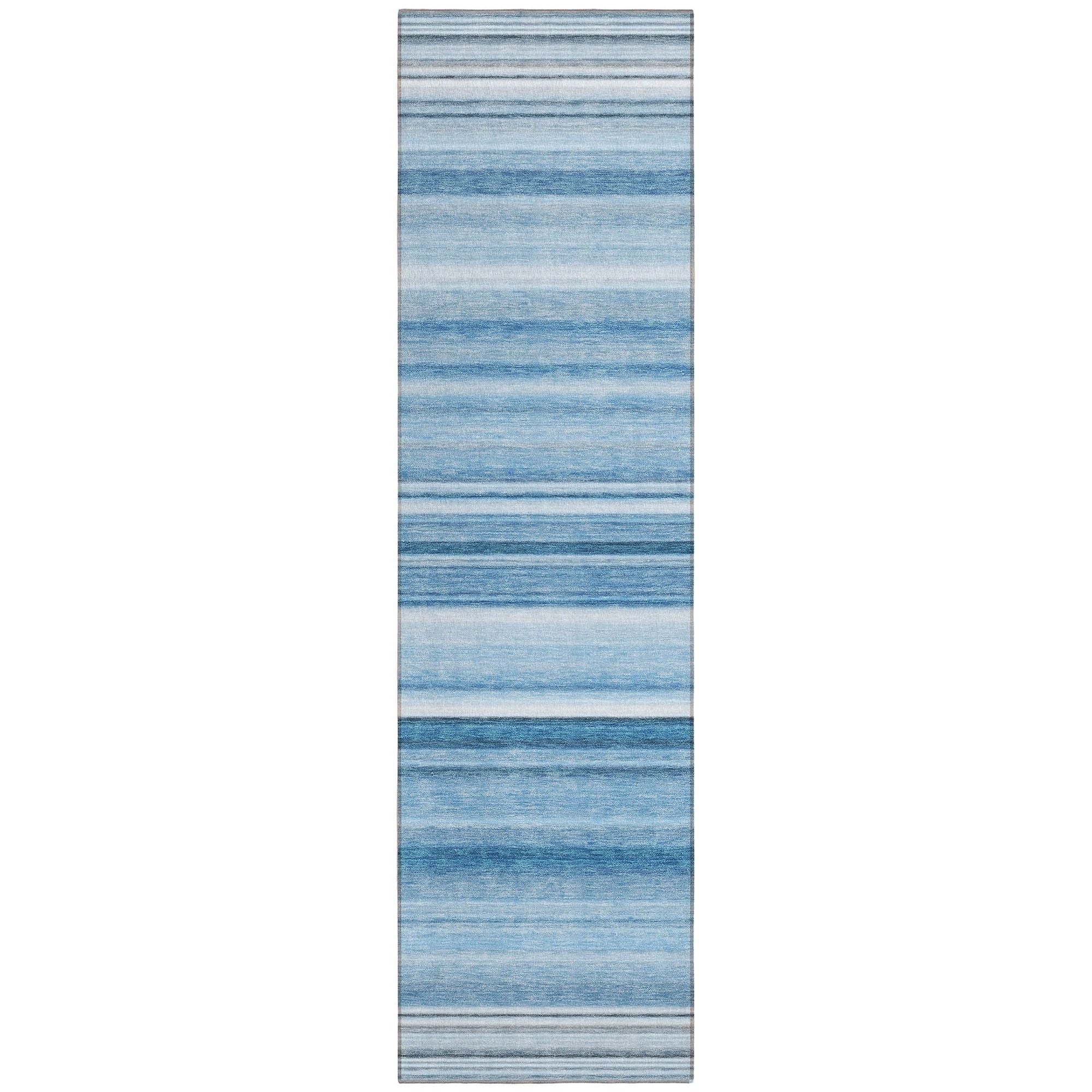 Machine Washable Blue Rug - Indoor / Outdoor - Kids / Pet Friendly Stripes Print Rug