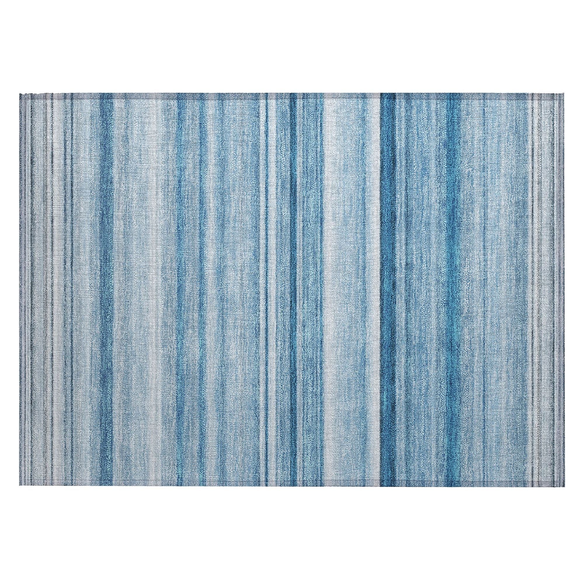 Machine Washable Blue Rug - Indoor / Outdoor - Kids / Pet Friendly Stripes Print Rug