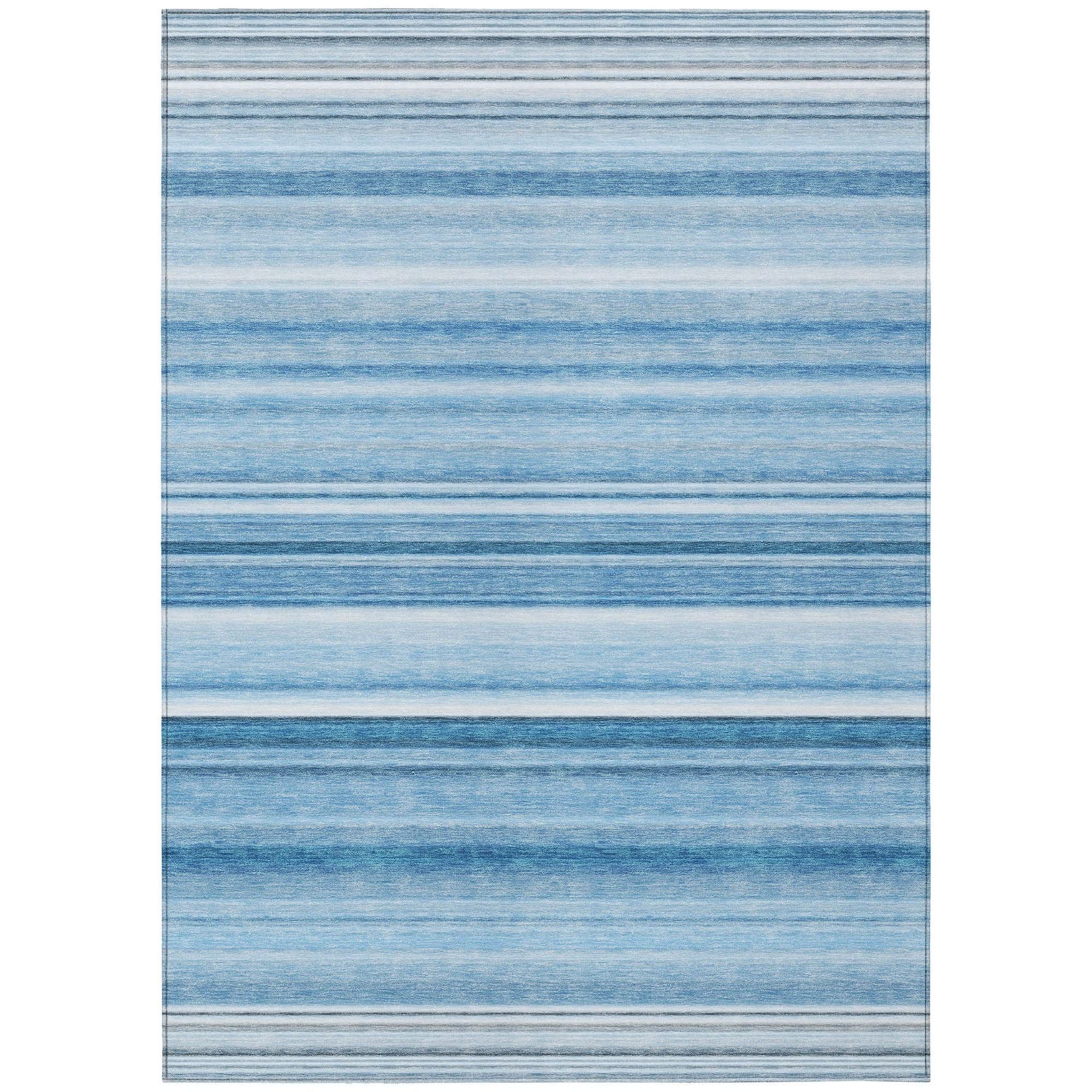 Machine Washable Blue Rug - Indoor / Outdoor - Kids / Pet Friendly Stripes Print Rug