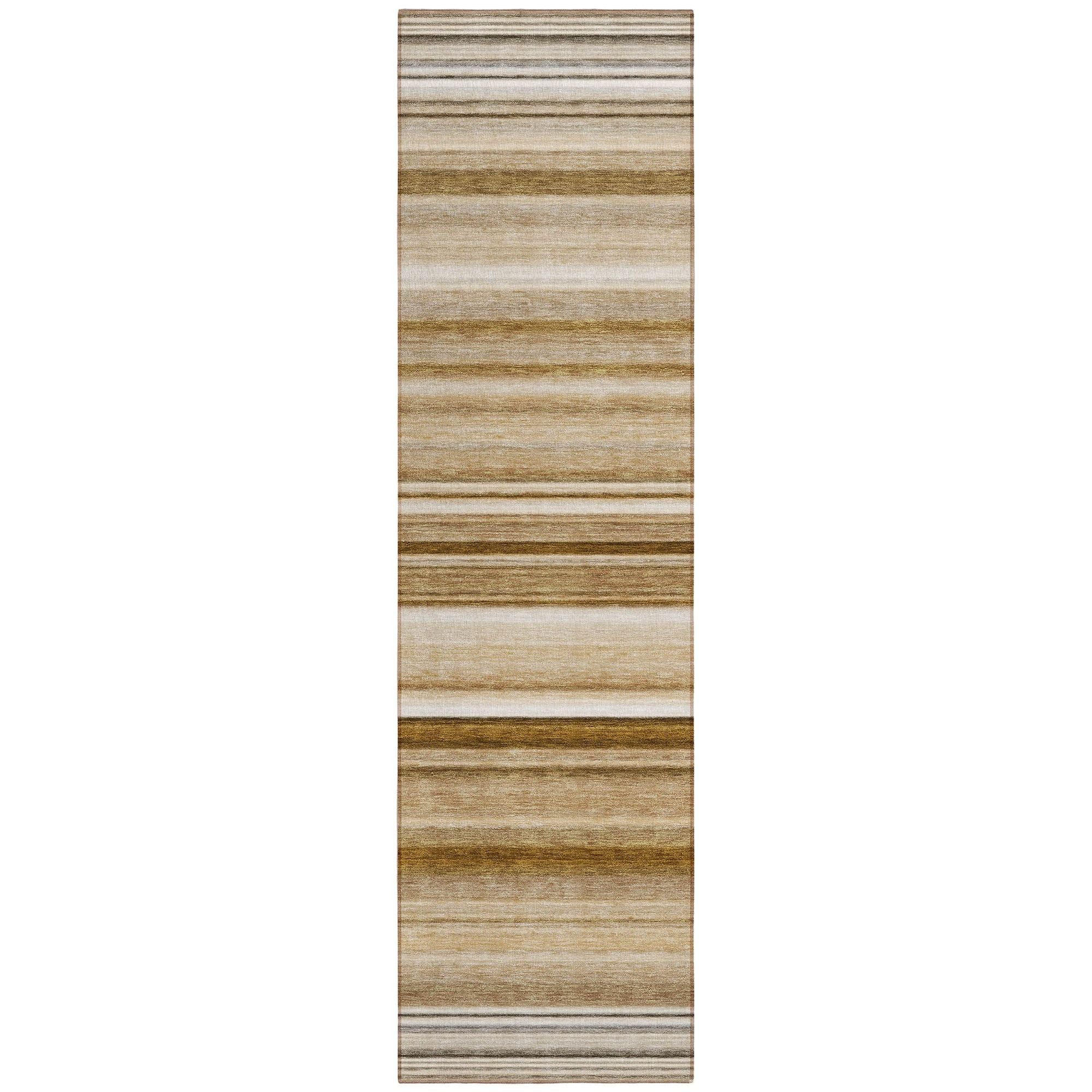 Machine Washable Chocolate Brown Rug - Indoor / Outdoor - Kids / Pet Friendly Stripes Print Rug