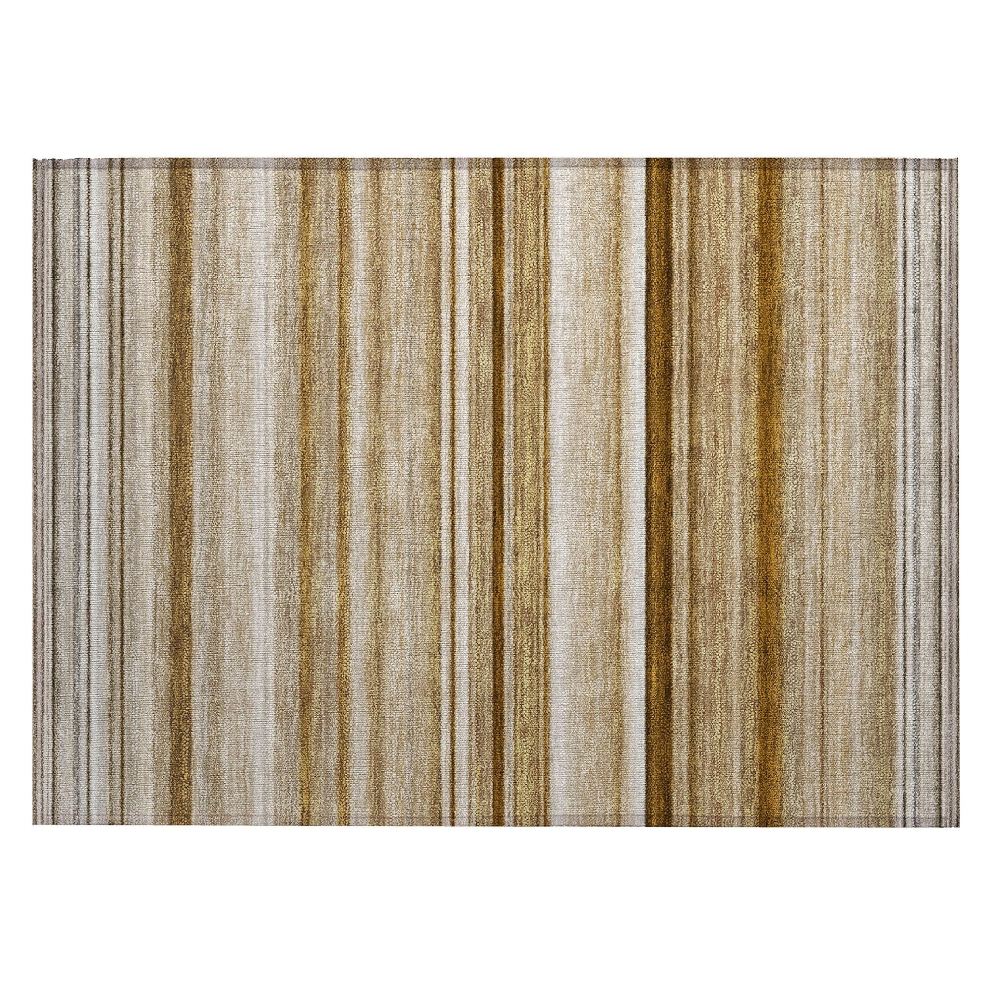Machine Washable Chocolate Brown Rug - Indoor / Outdoor - Kids / Pet Friendly Stripes Print Rug