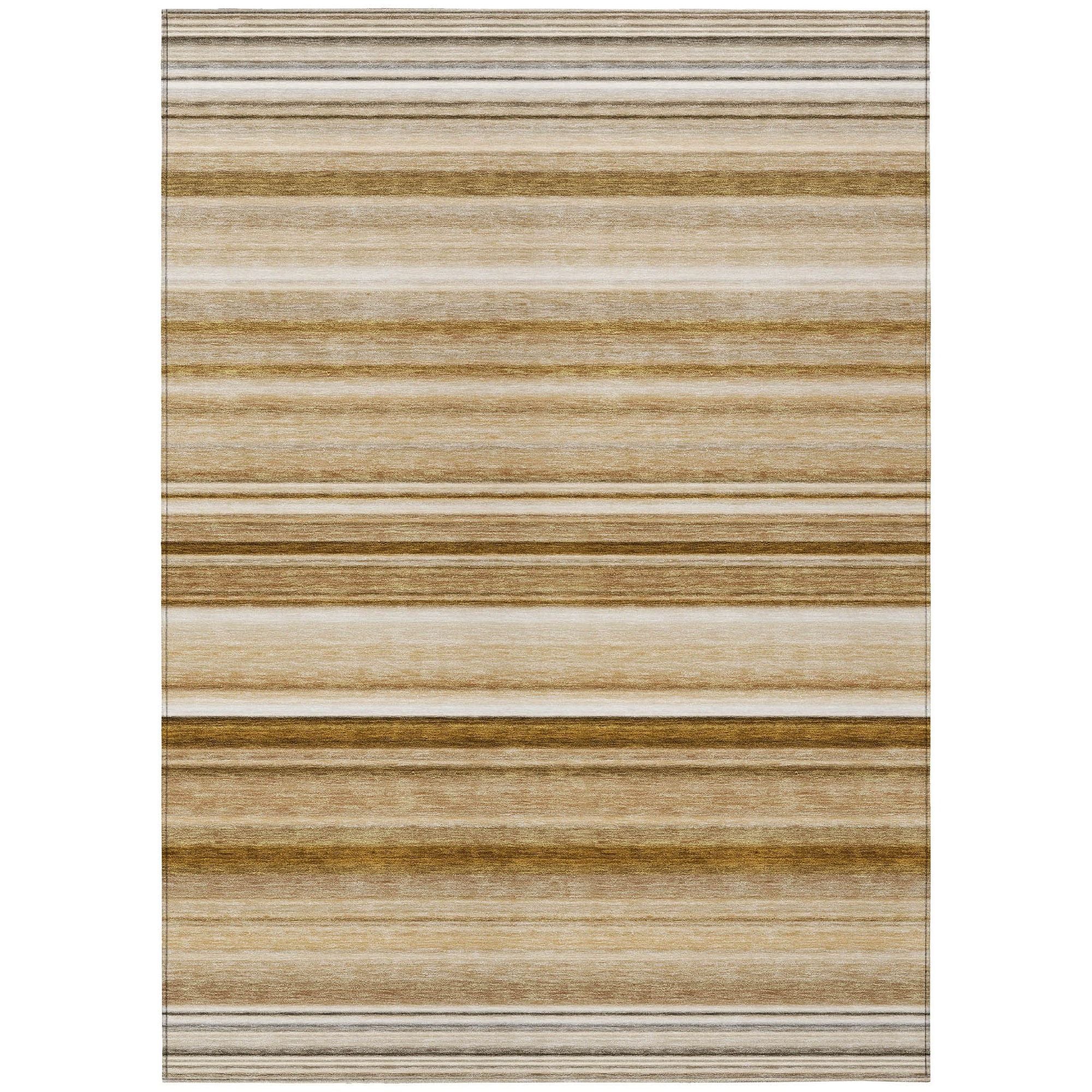 Machine Washable Chocolate Brown Rug - Indoor / Outdoor - Kids / Pet Friendly Stripes Print Rug