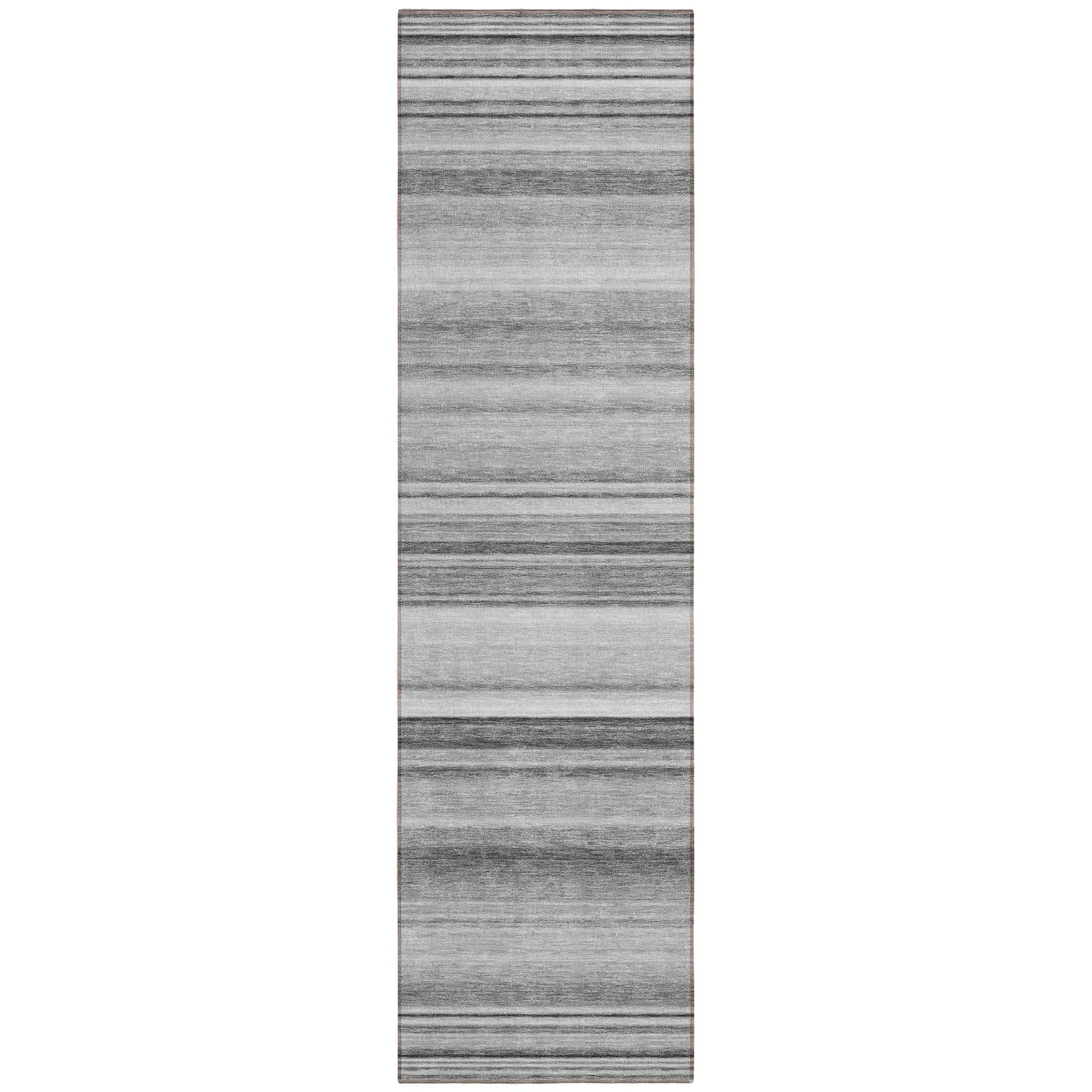 Machine Washable Gray Rug - Indoor / Outdoor - Kids / Pet Friendly Stripes Print Rug