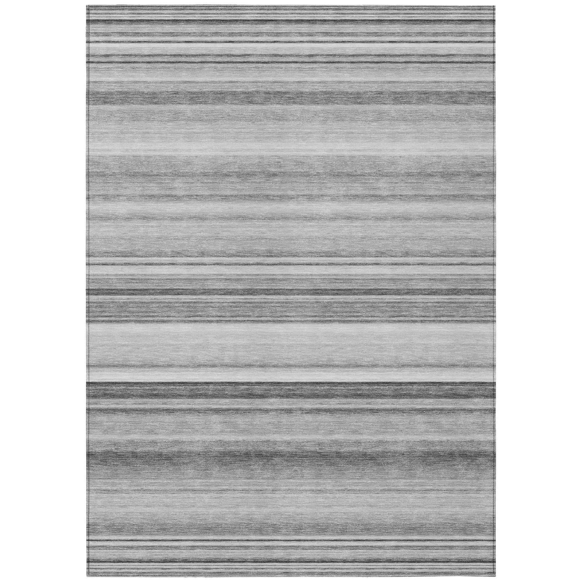 Machine Washable Gray Rug - Indoor / Outdoor - Kids / Pet Friendly Stripes Print Rug