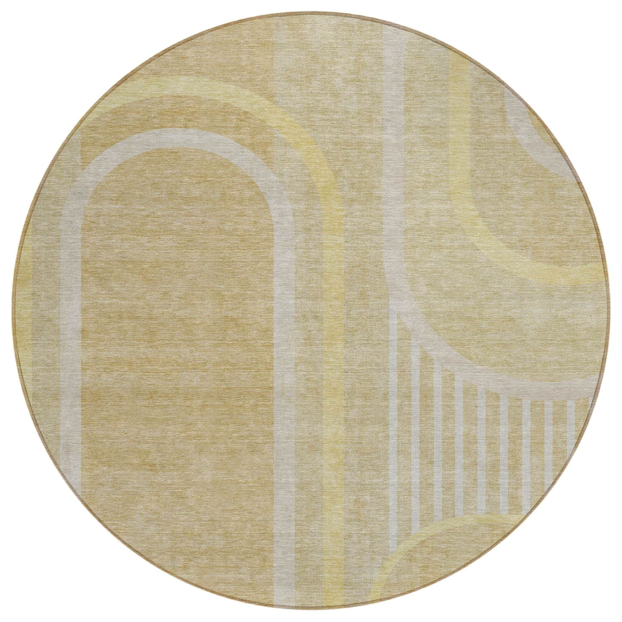 Machine Washable Beige Brown Rug - Indoor / Outdoor - Kids / Pet Friendly Art Deco Print Rug