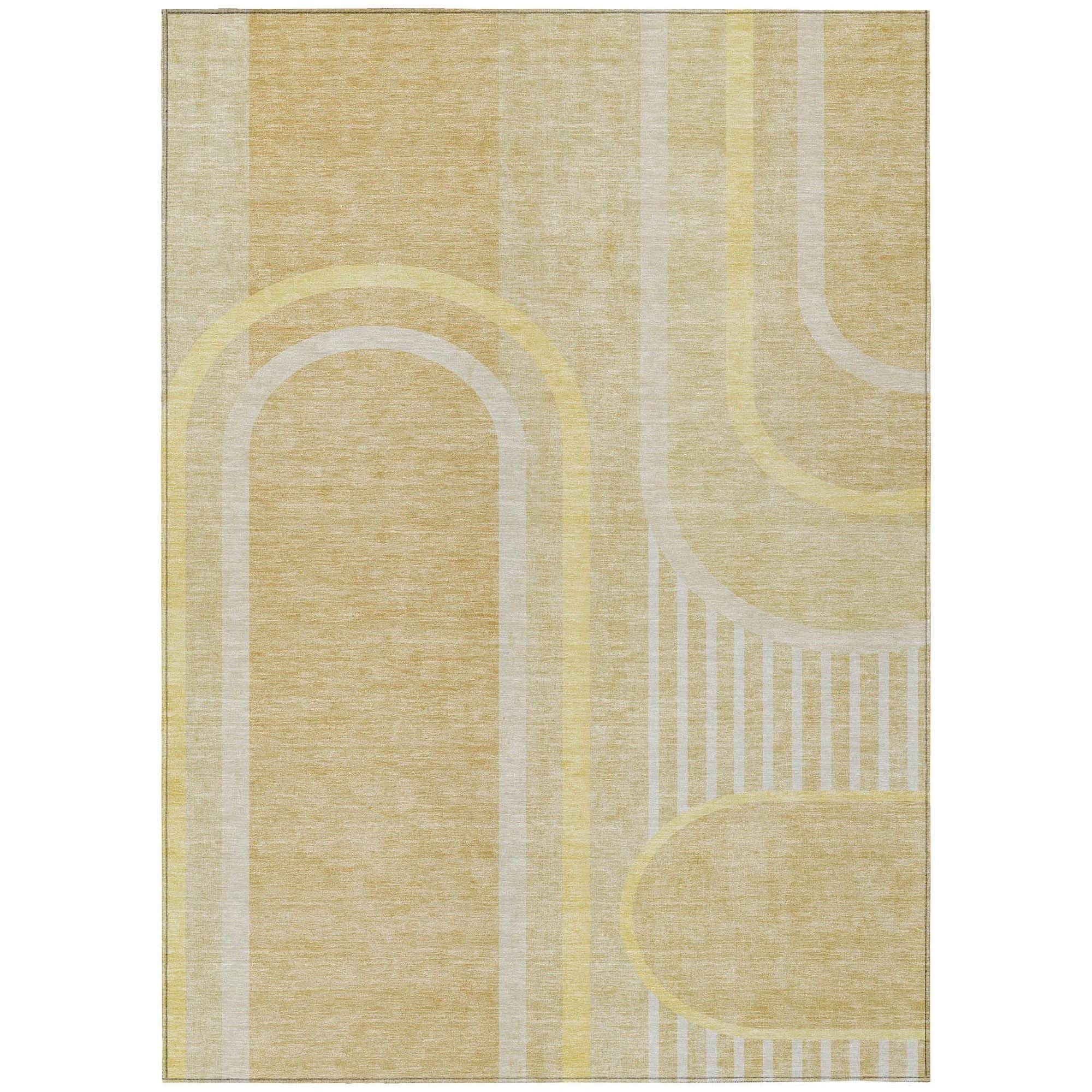 Machine Washable Beige Brown Rug - Indoor / Outdoor - Kids / Pet Friendly Art Deco Print Rug