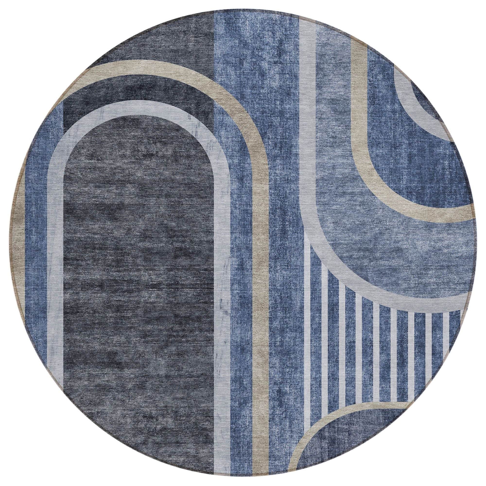 Machine Washable Navy Blue Rug - Indoor / Outdoor - Kids / Pet Friendly Art Deco Print Rug