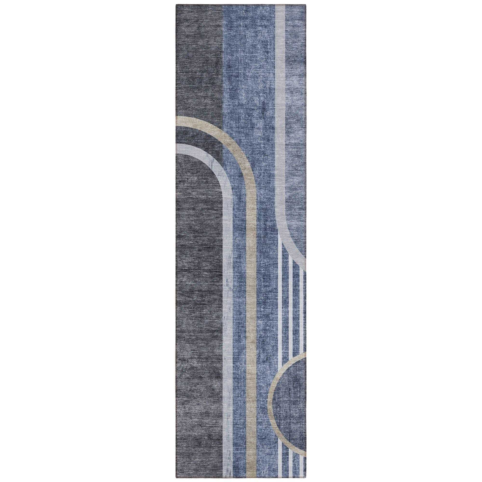 Machine Washable Navy Blue Rug - Indoor / Outdoor - Kids / Pet Friendly Art Deco Print Rug