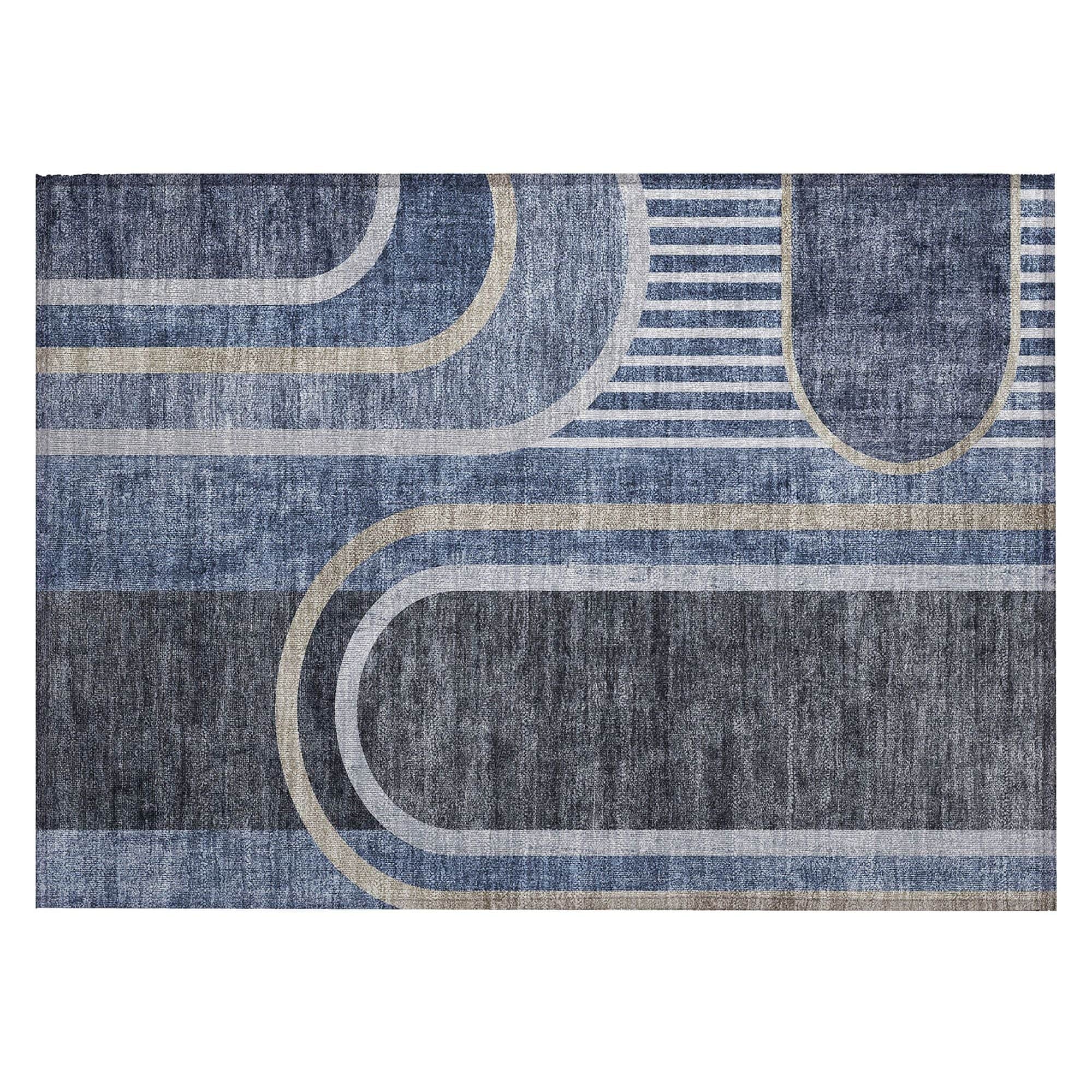 Machine Washable Navy Blue Rug - Indoor / Outdoor - Kids / Pet Friendly Art Deco Print Rug