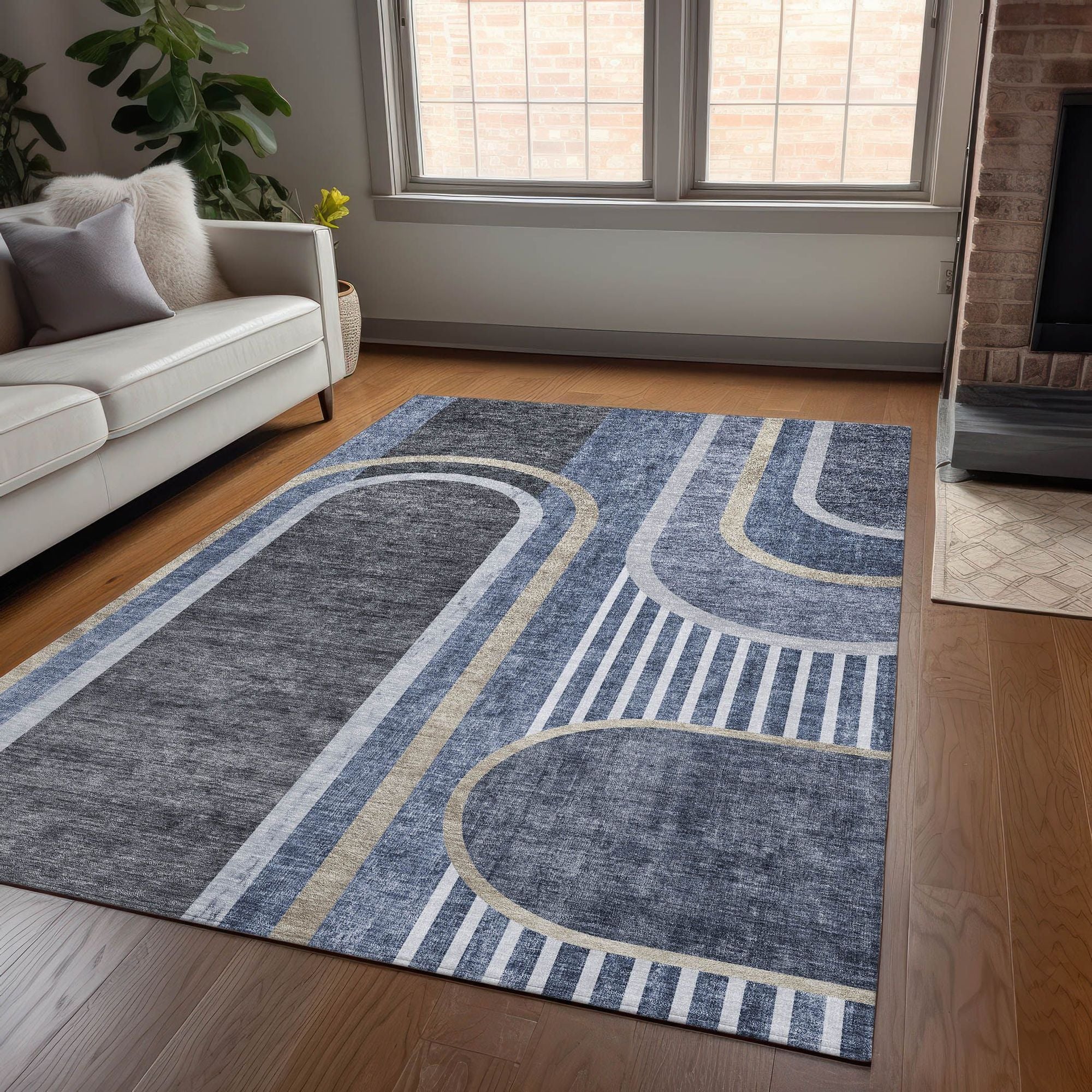 Machine Made ACN532 Navy Blue Rugs