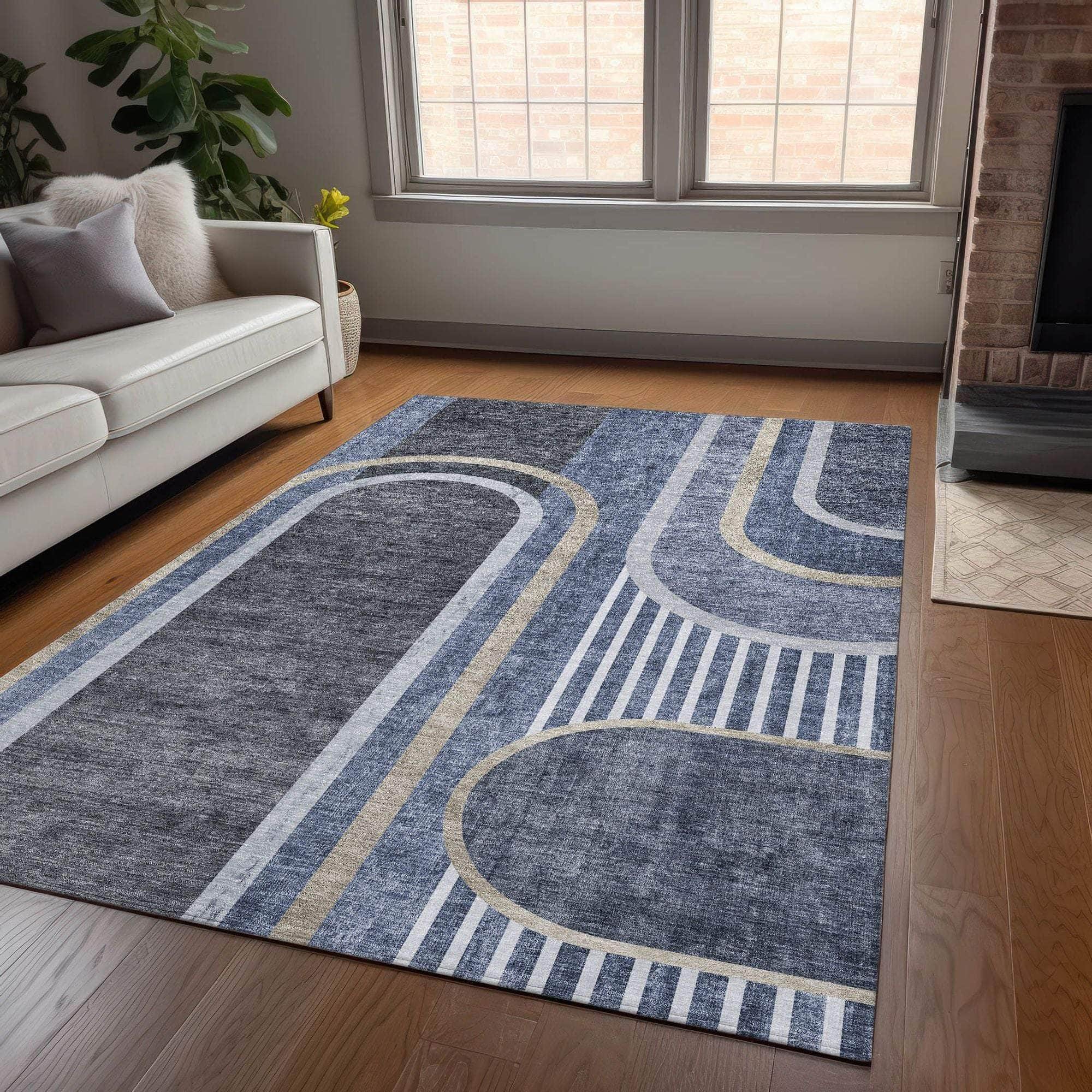 Machine Made ACN532 Navy Blue Rugs