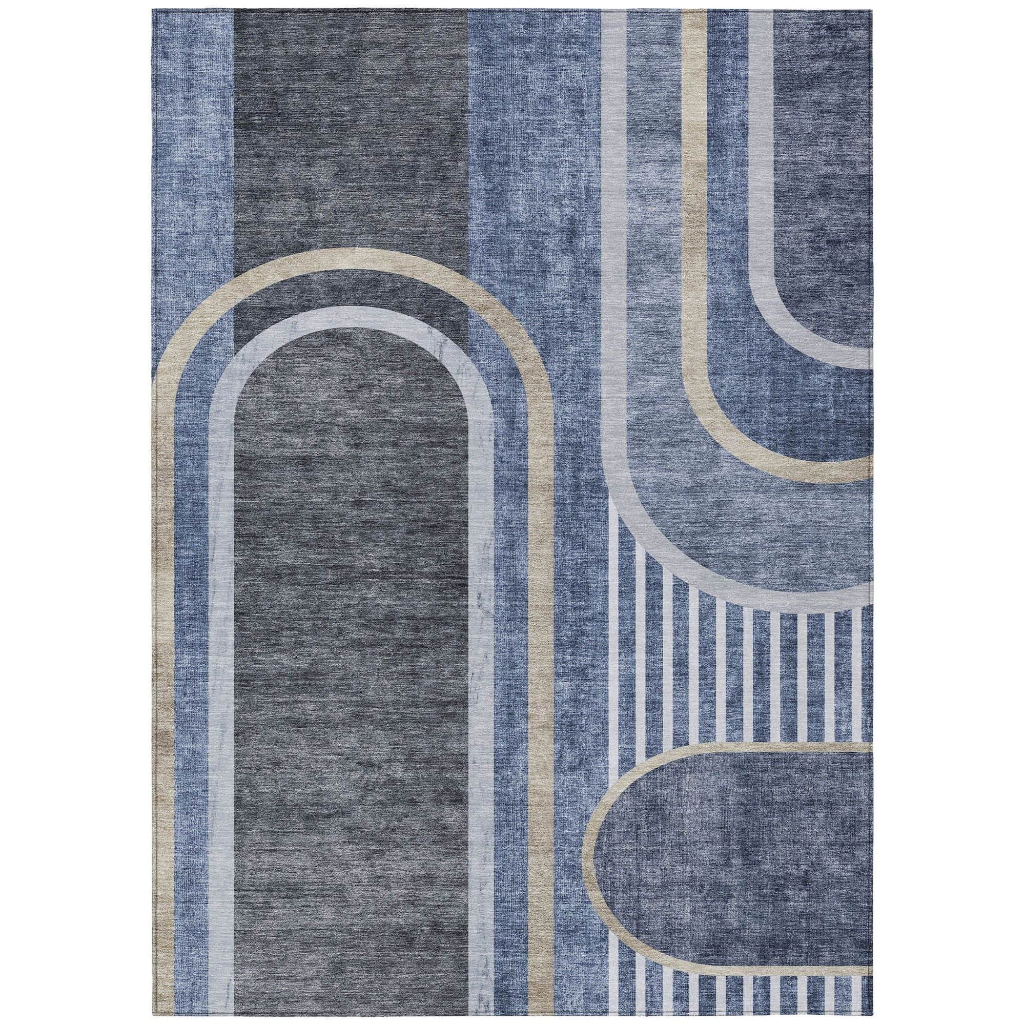 Machine Washable Navy Blue Rug - Indoor / Outdoor - Kids / Pet Friendly Art Deco Print Rug