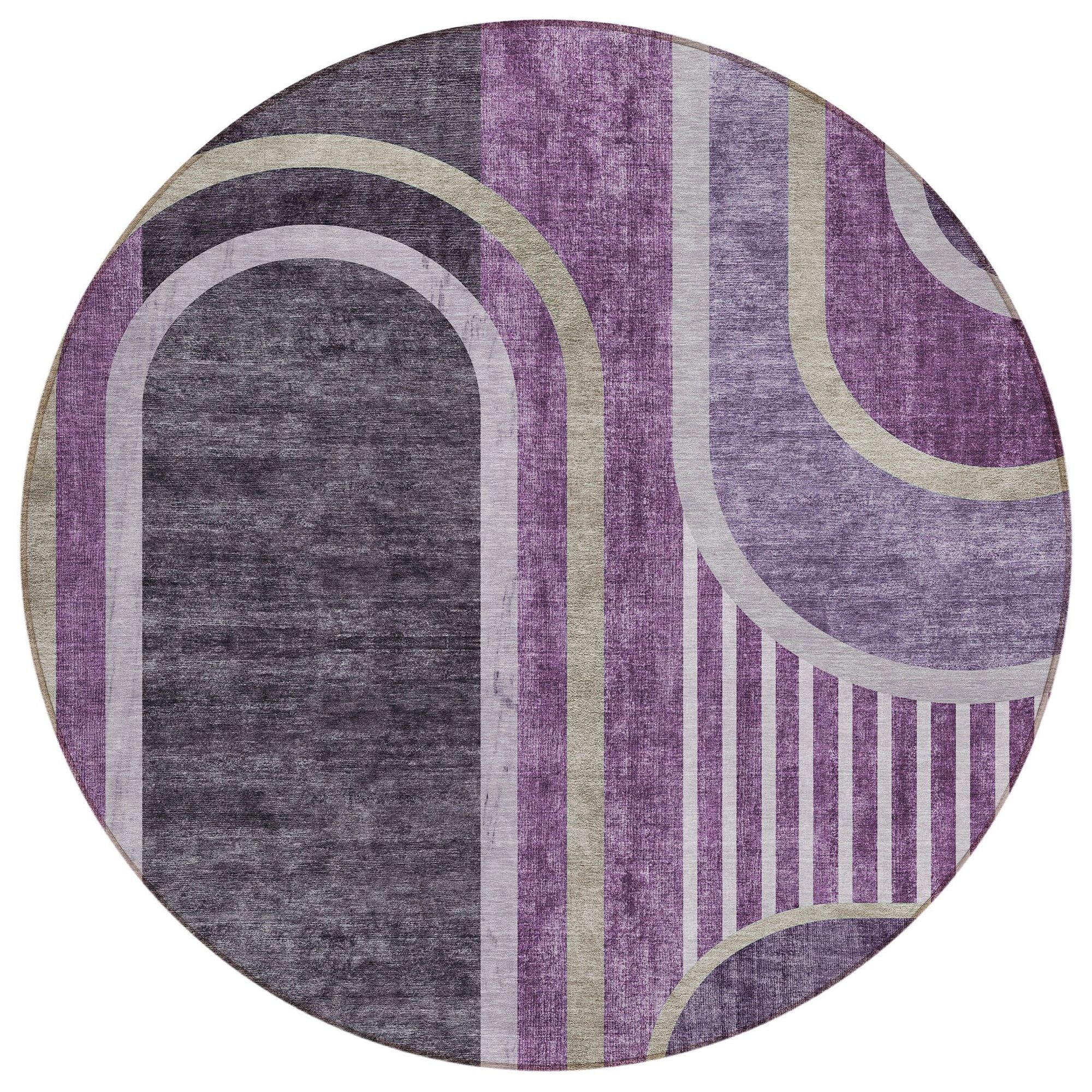 Machine Washable Purple Rug - Indoor / Outdoor - Kids / Pet Friendly Art Deco Print Rug