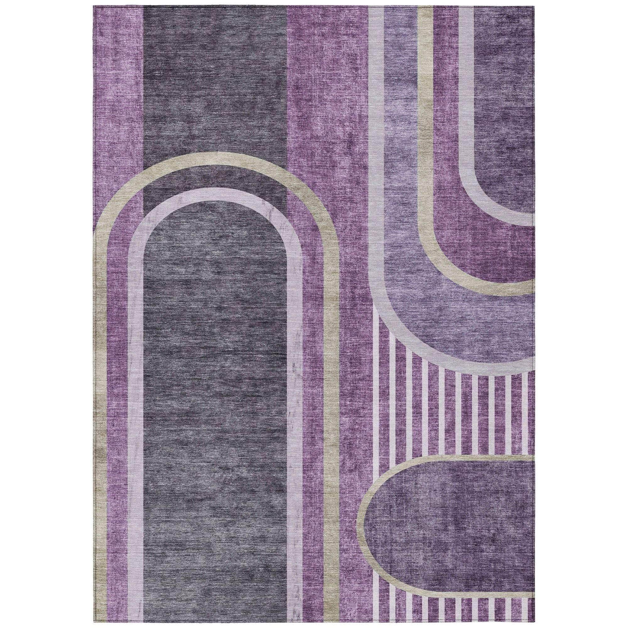 Machine Washable Purple Rug - Indoor / Outdoor - Kids / Pet Friendly Art Deco Print Rug