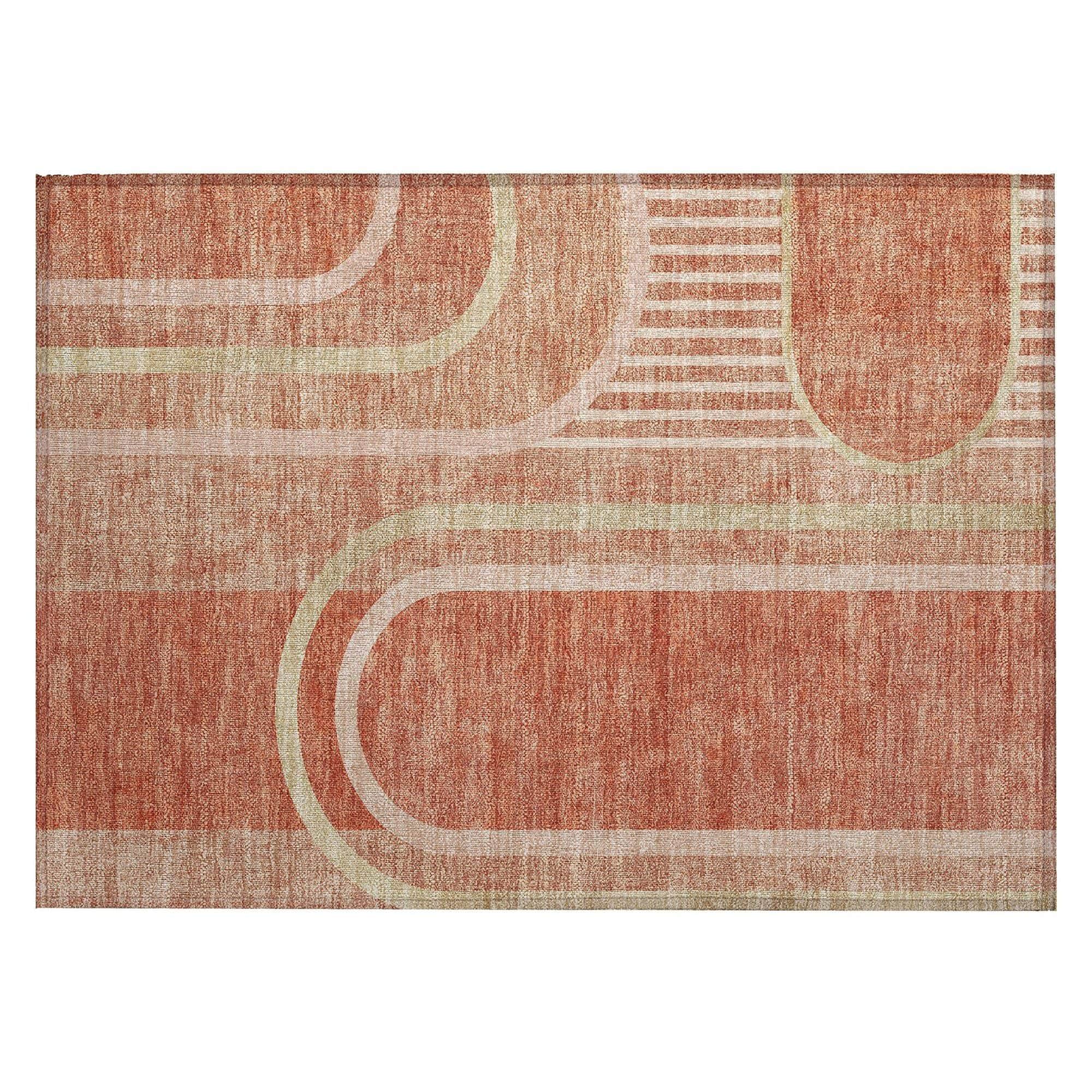 Machine Washable Salmon Orange Rug - Indoor / Outdoor - Kids / Pet Friendly Art Deco Print Rug