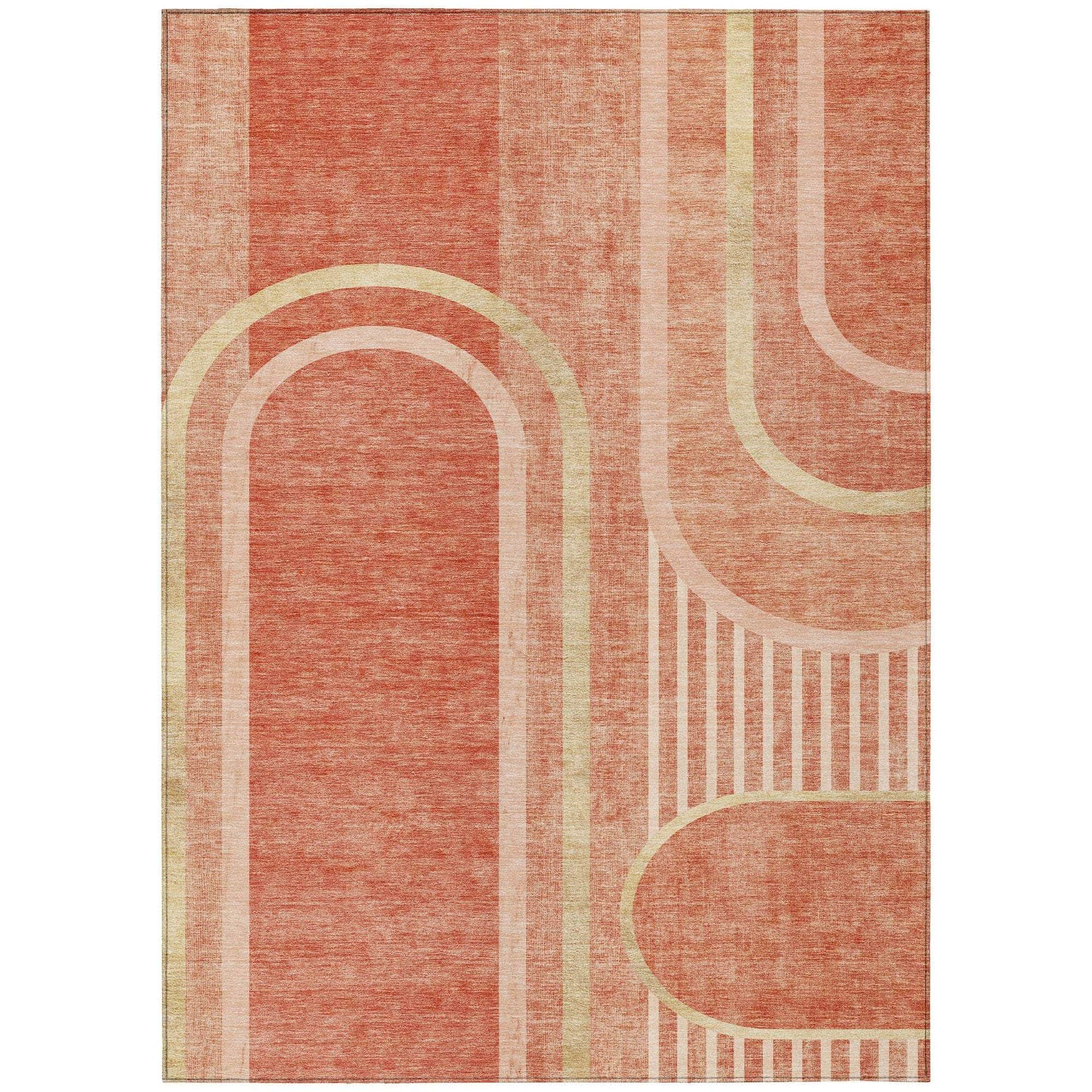 Machine Washable Salmon Orange Rug - Indoor / Outdoor - Kids / Pet Friendly Art Deco Print Rug
