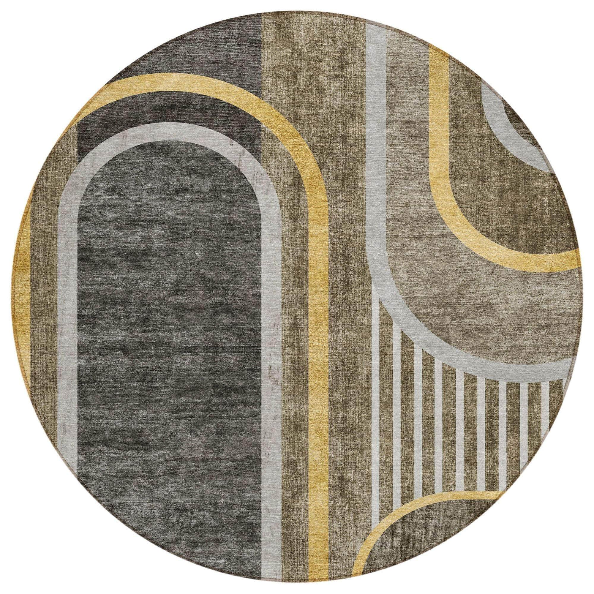Machine Washable Taupe Brown Rug - Indoor / Outdoor - Kids / Pet Friendly Art Deco Print Rug