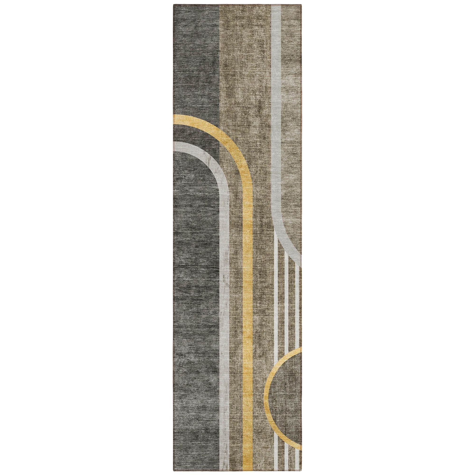 Machine Washable Taupe Brown Rug - Indoor / Outdoor - Kids / Pet Friendly Art Deco Print Rug