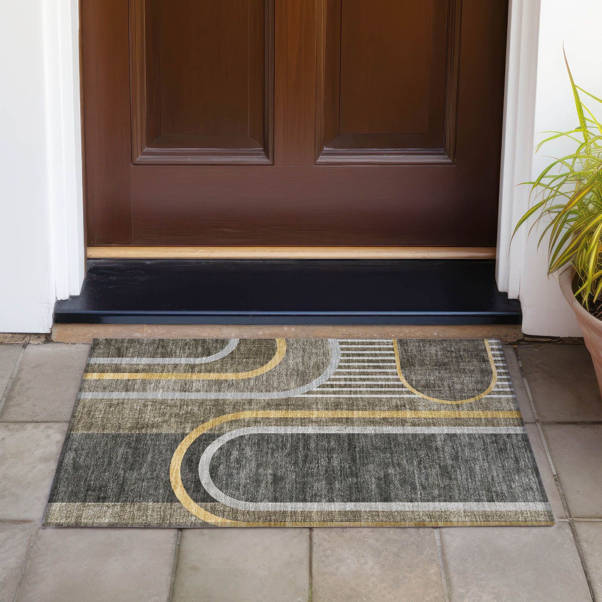 Machine Made ACN532 Taupe Brown Rugs