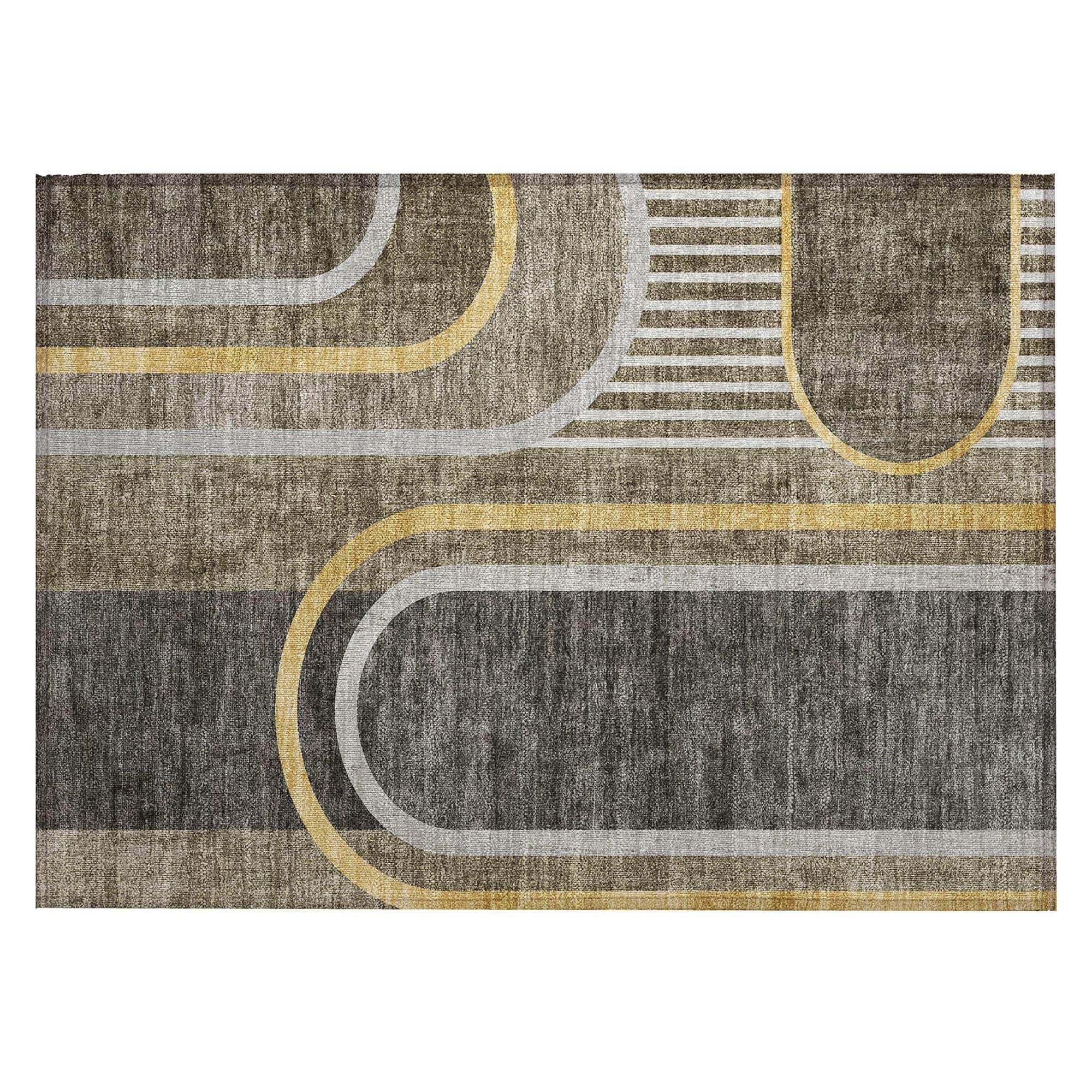 Machine Washable Taupe Brown Rug - Indoor / Outdoor - Kids / Pet Friendly Art Deco Print Rug