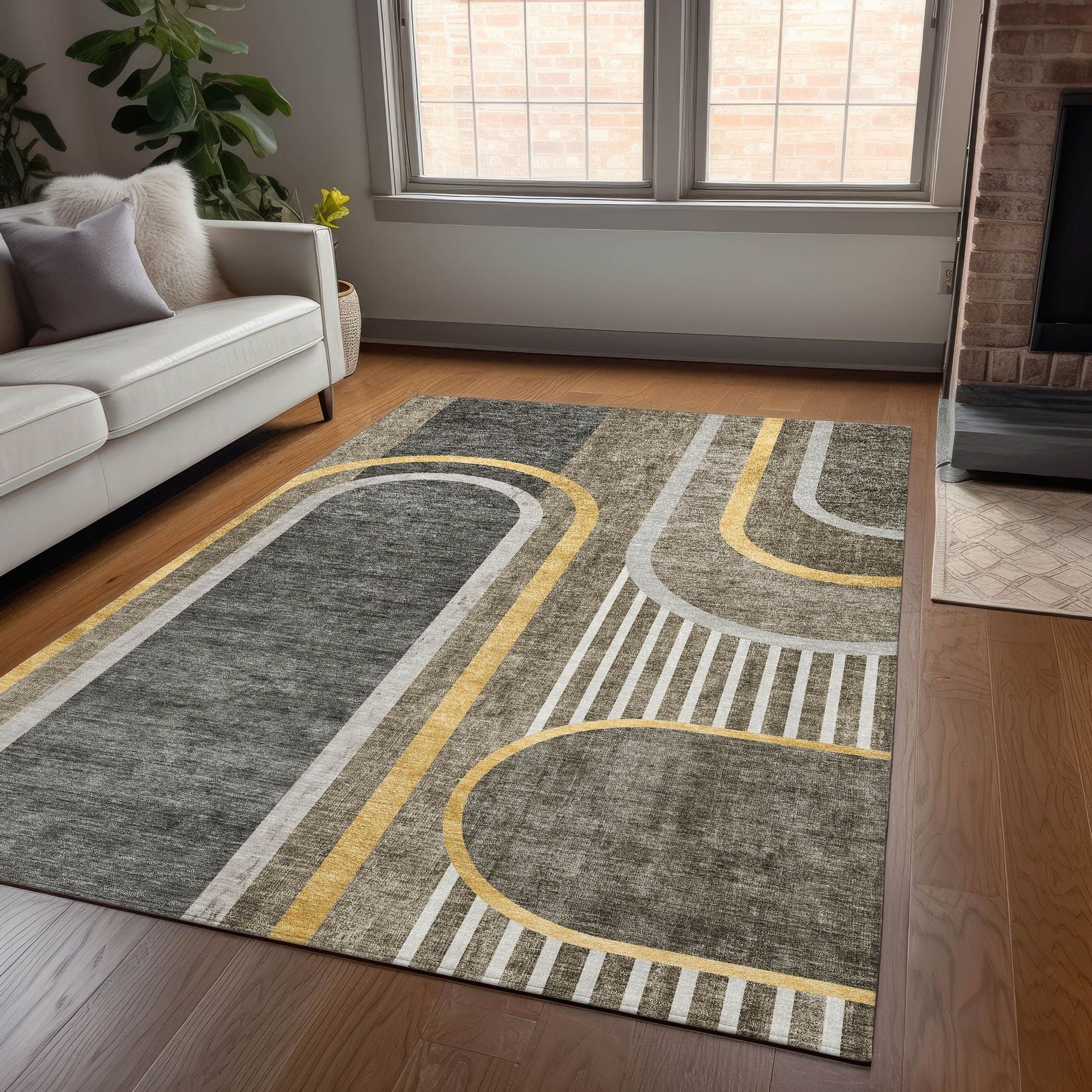 Machine Made ACN532 Taupe Brown Rugs