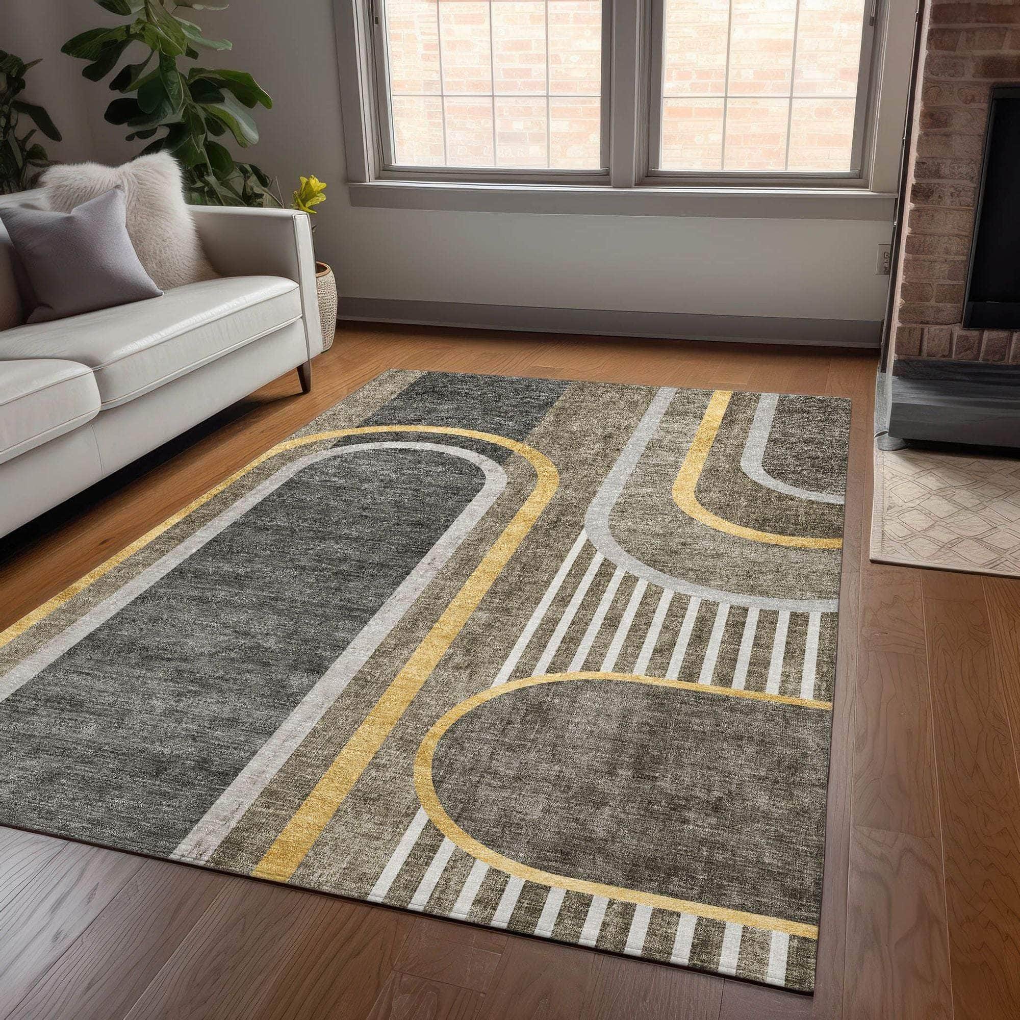 Machine Made ACN532 Taupe Brown Rugs