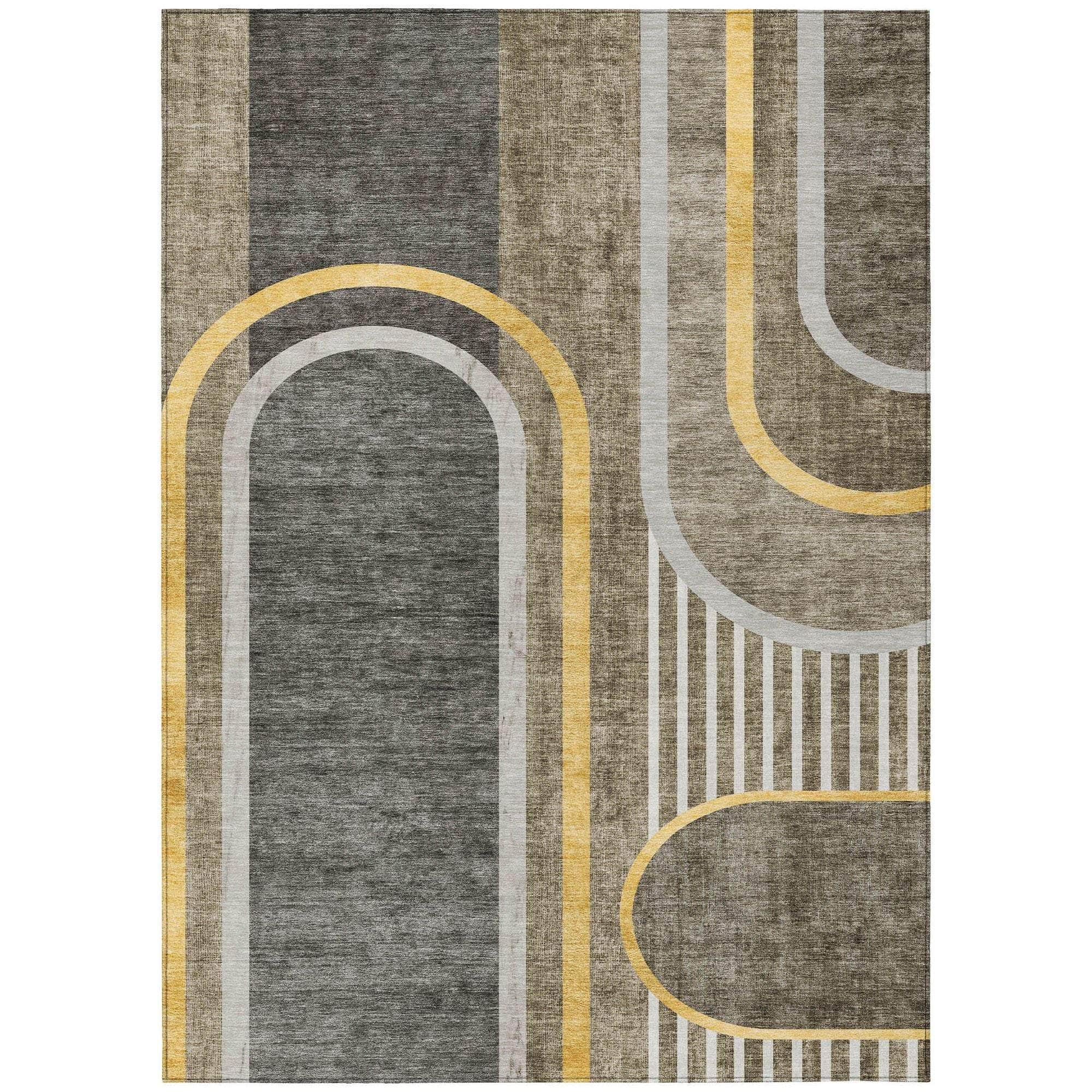 Machine Washable Taupe Brown Rug - Indoor / Outdoor - Kids / Pet Friendly Art Deco Print Rug