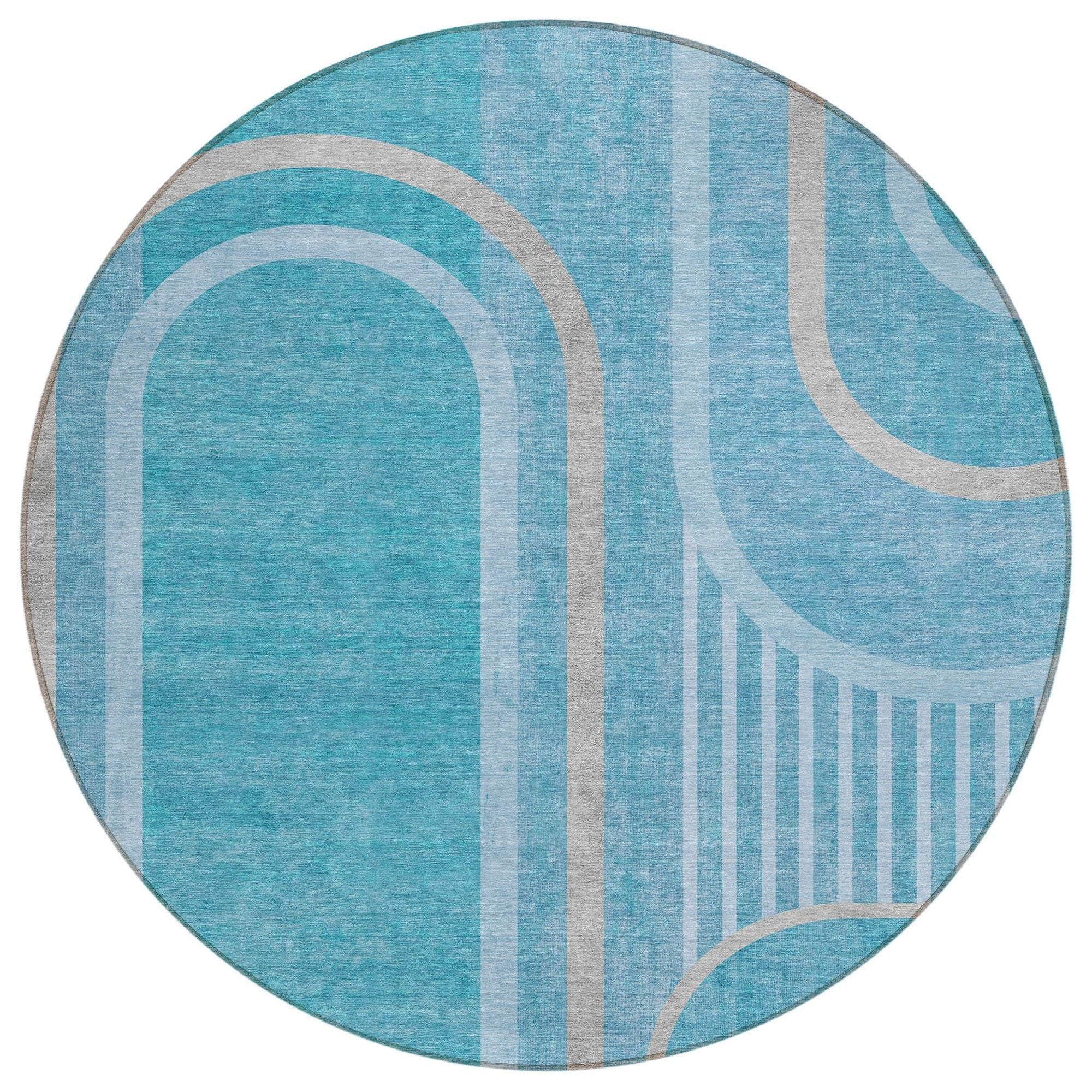 Machine Washable Teal Rug - Indoor / Outdoor - Kids / Pet Friendly Art Deco Print Rug