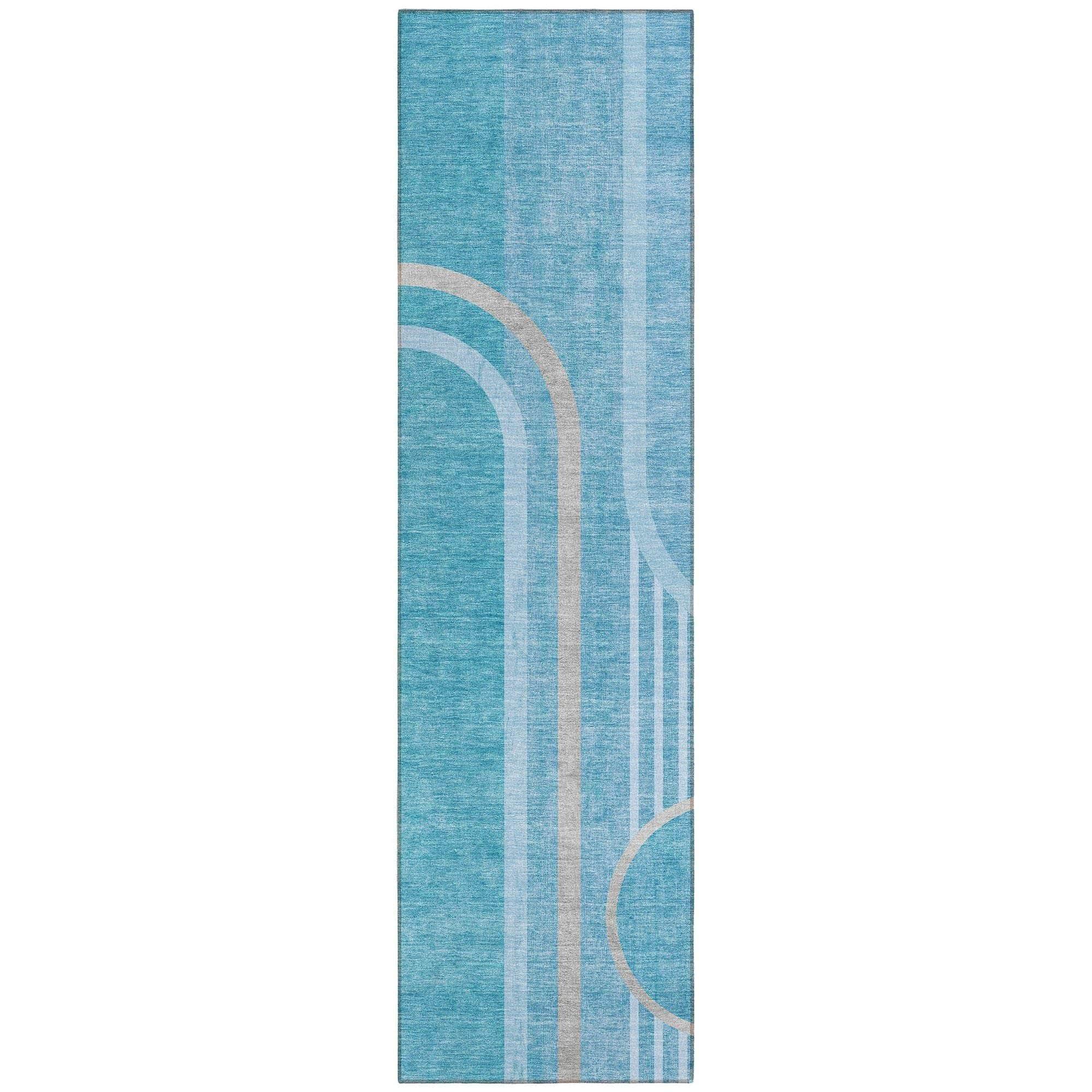 Machine Washable Teal Rug - Indoor / Outdoor - Kids / Pet Friendly Art Deco Print Rug