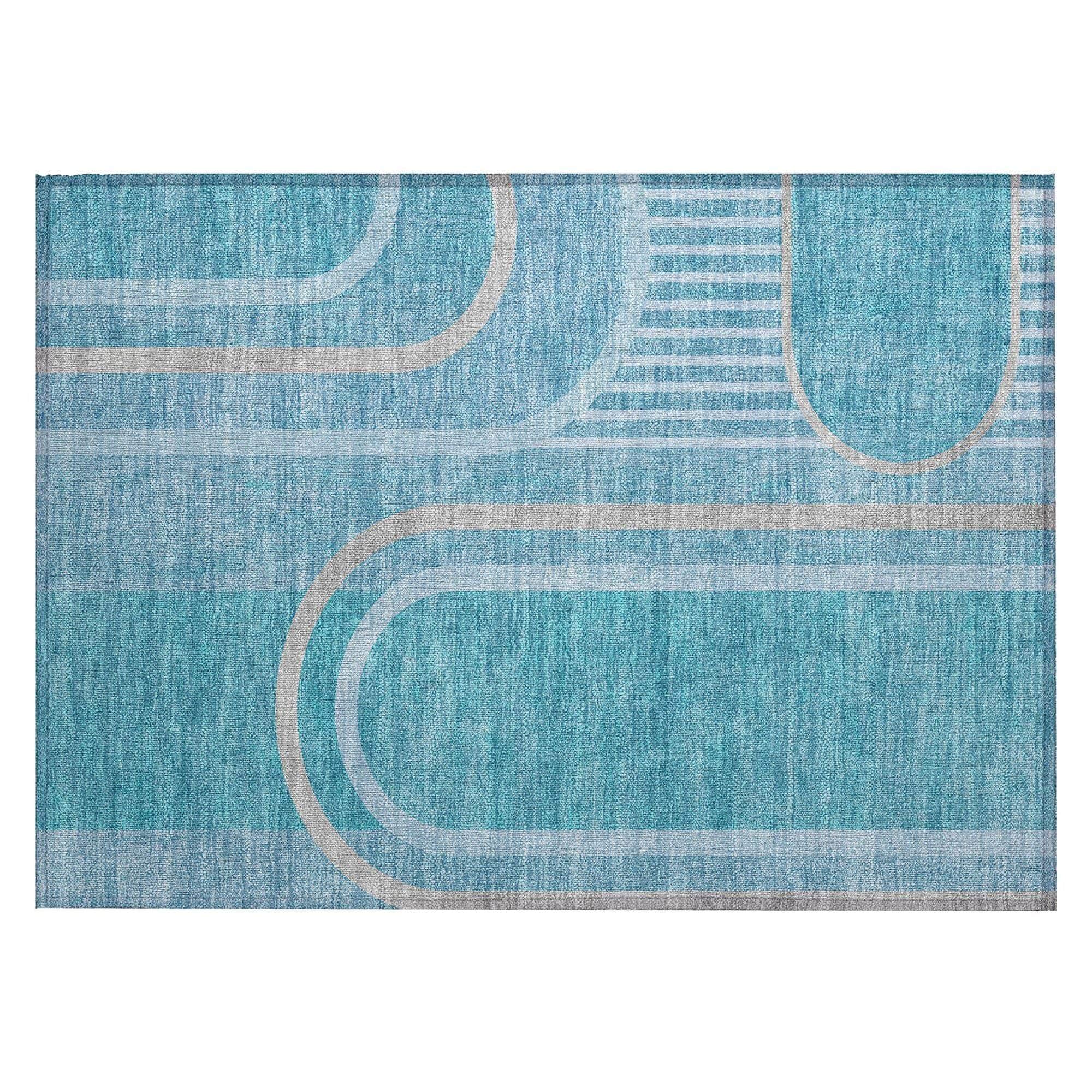 Machine Washable Teal Rug - Indoor / Outdoor - Kids / Pet Friendly Art Deco Print Rug