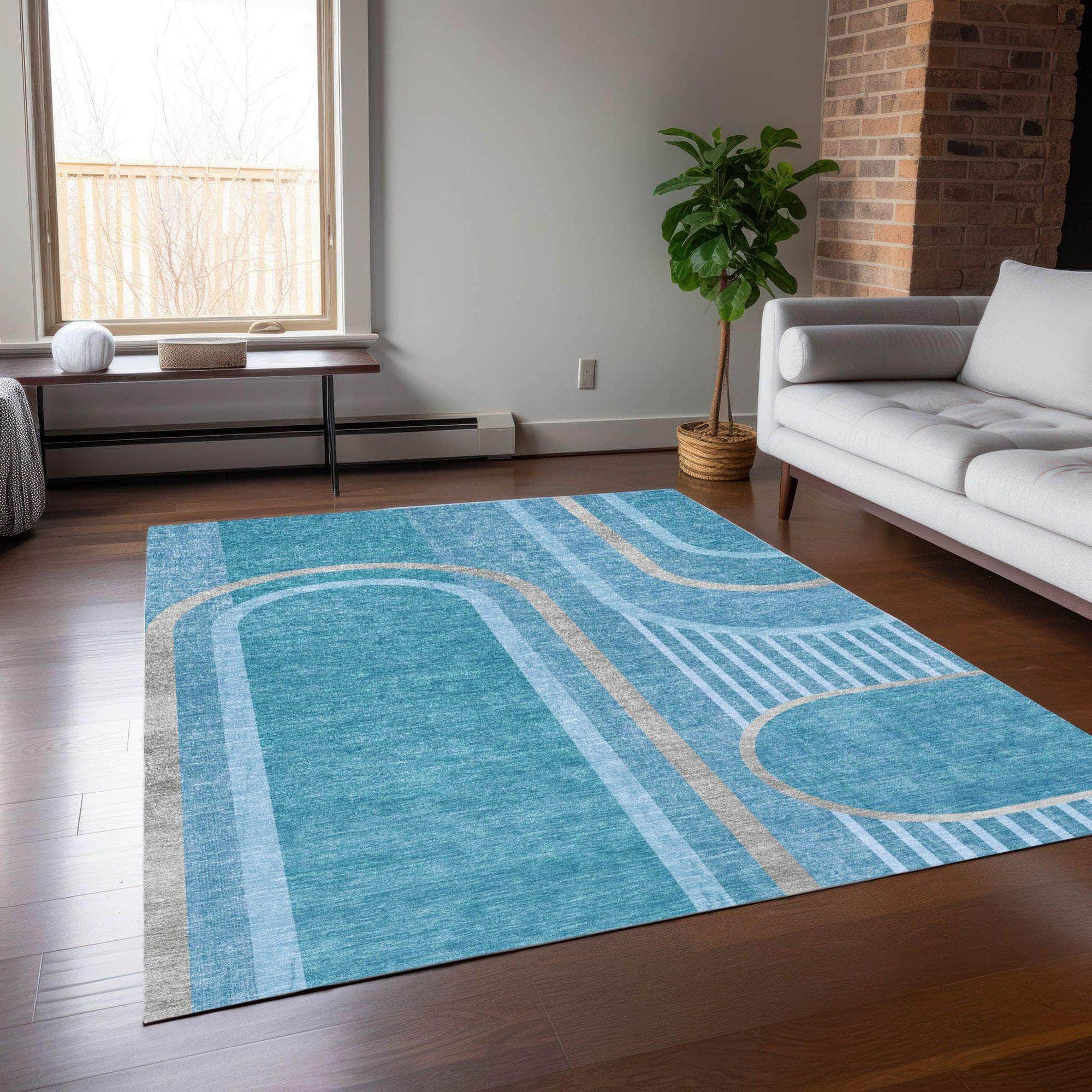 Machine Made ACN532 Teal Rugs