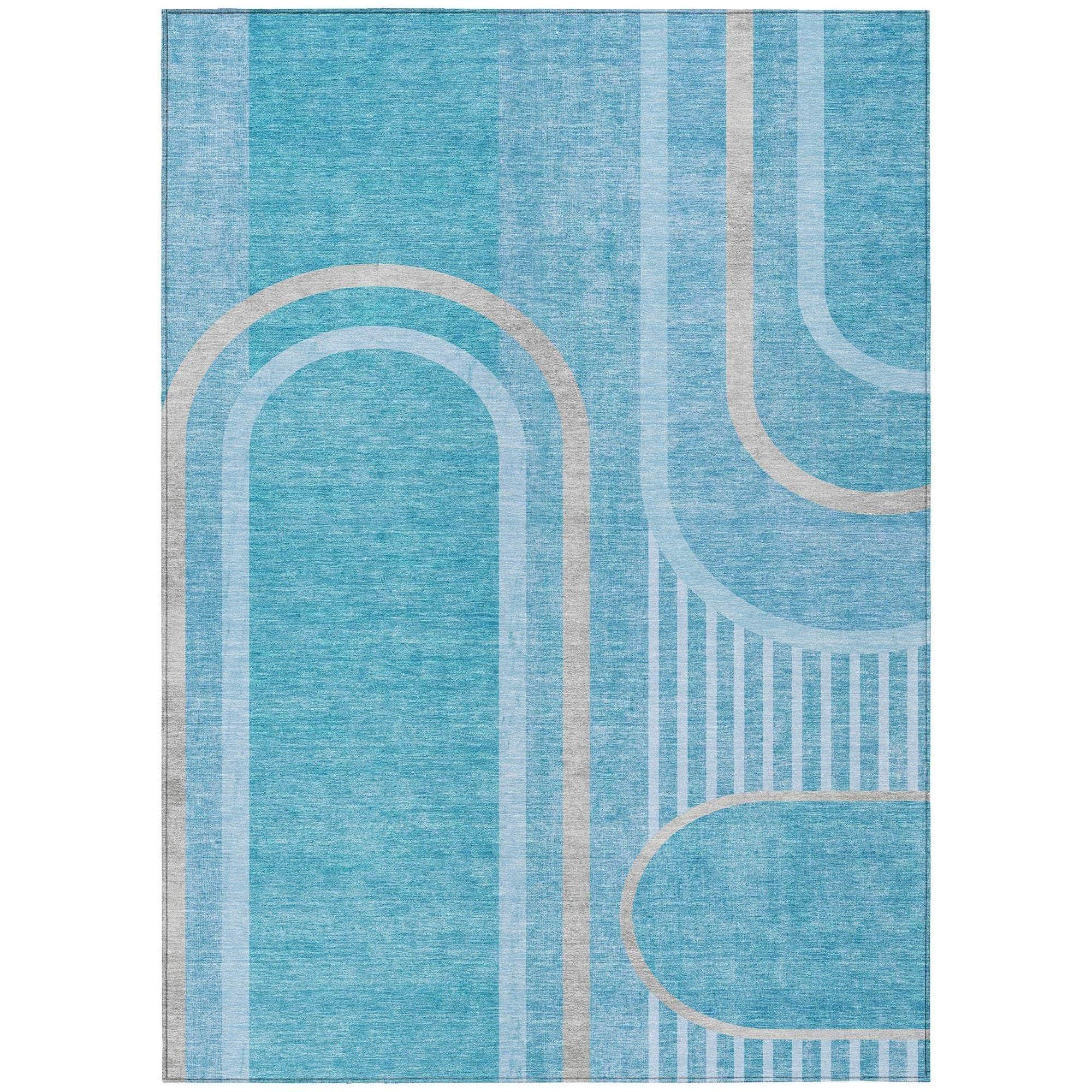 Machine Washable Teal Rug - Indoor / Outdoor - Kids / Pet Friendly Art Deco Print Rug