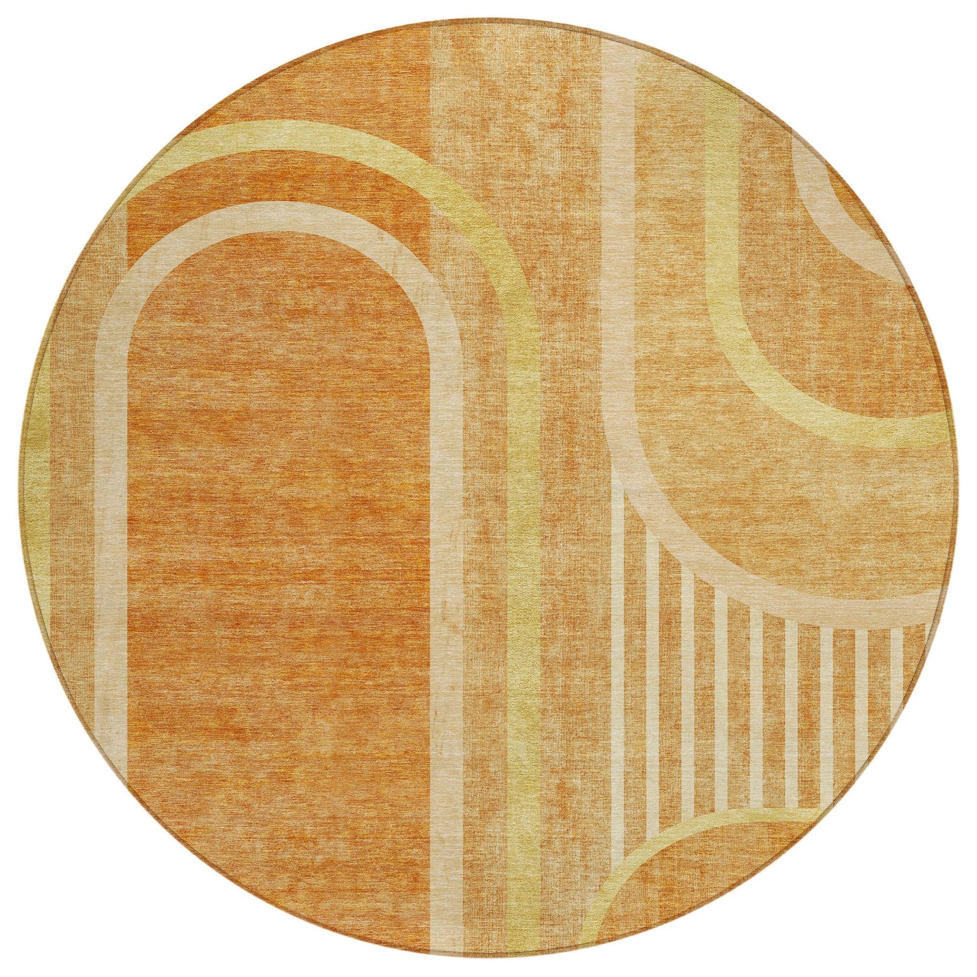 Machine Washable Terracotta Orange Rug - Indoor / Outdoor - Kids / Pet Friendly Art Deco Print Rug