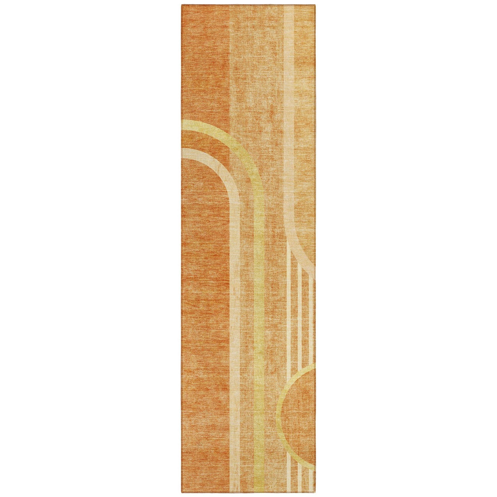Machine Washable Terracotta Orange Rug - Indoor / Outdoor - Kids / Pet Friendly Art Deco Print Rug