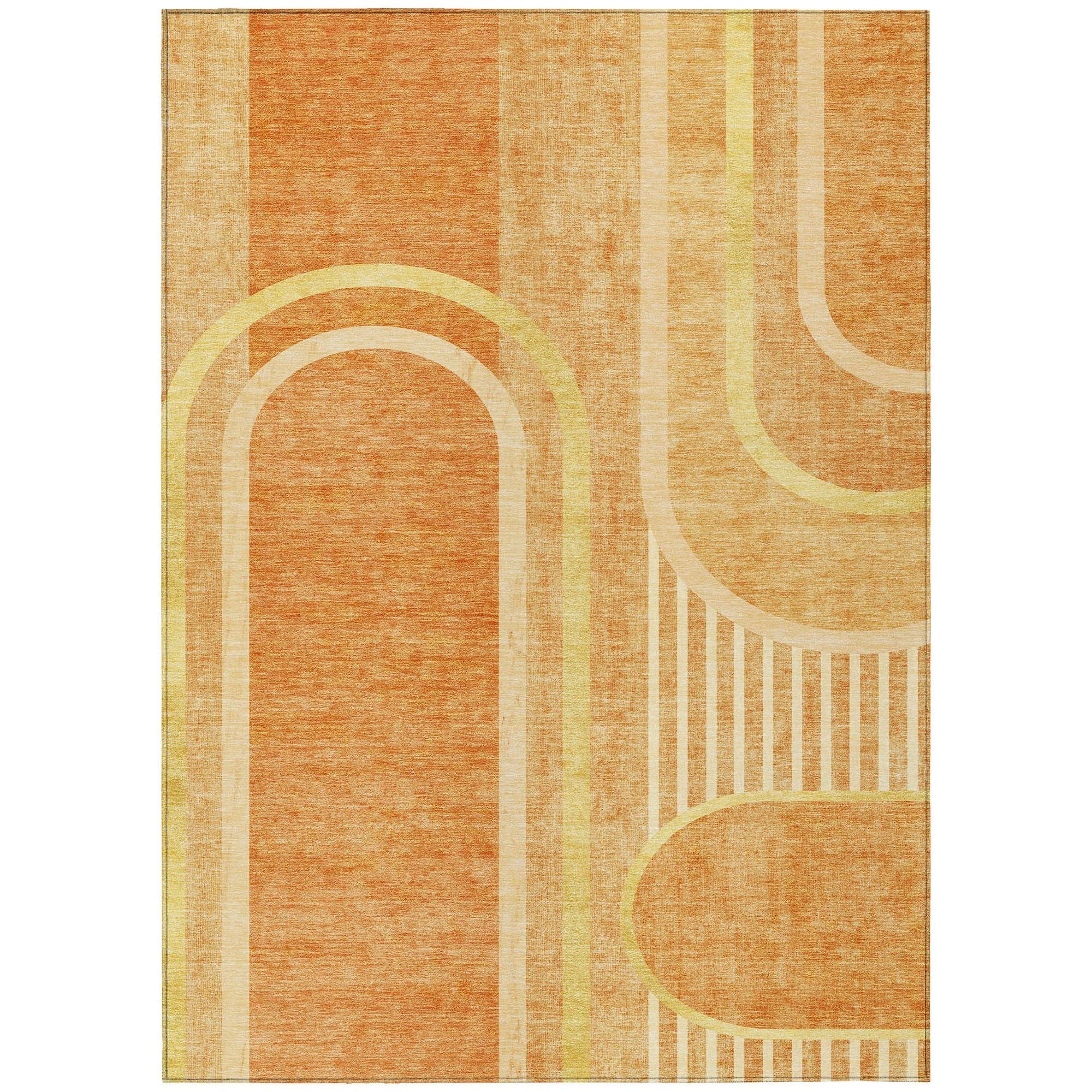 Machine Washable Terracotta Orange Rug - Indoor / Outdoor - Kids / Pet Friendly Art Deco Print Rug