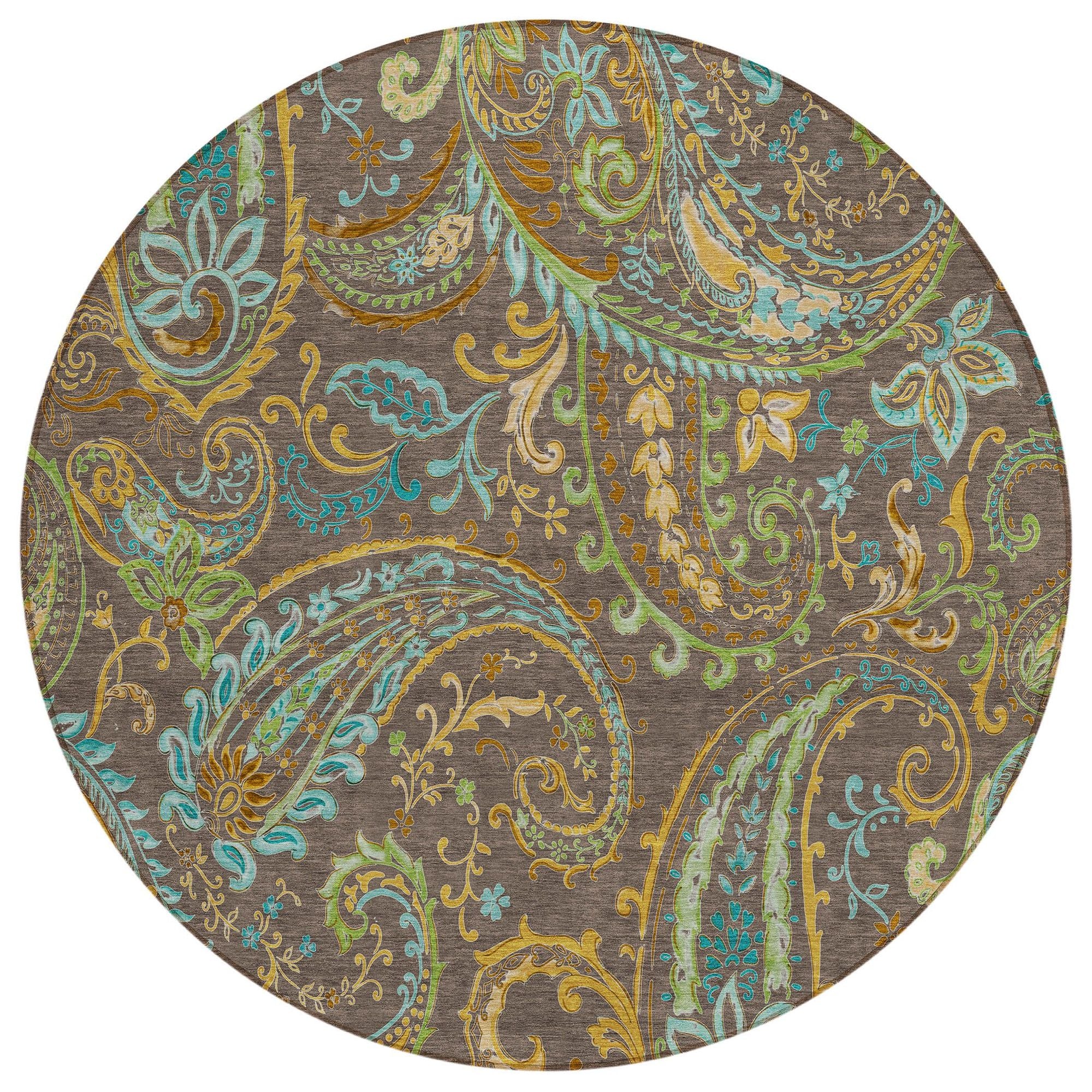 Machine Washable Chocolate Brown Rug - Indoor / Outdoor - Kids / Pet Friendly Paisley Print Rug