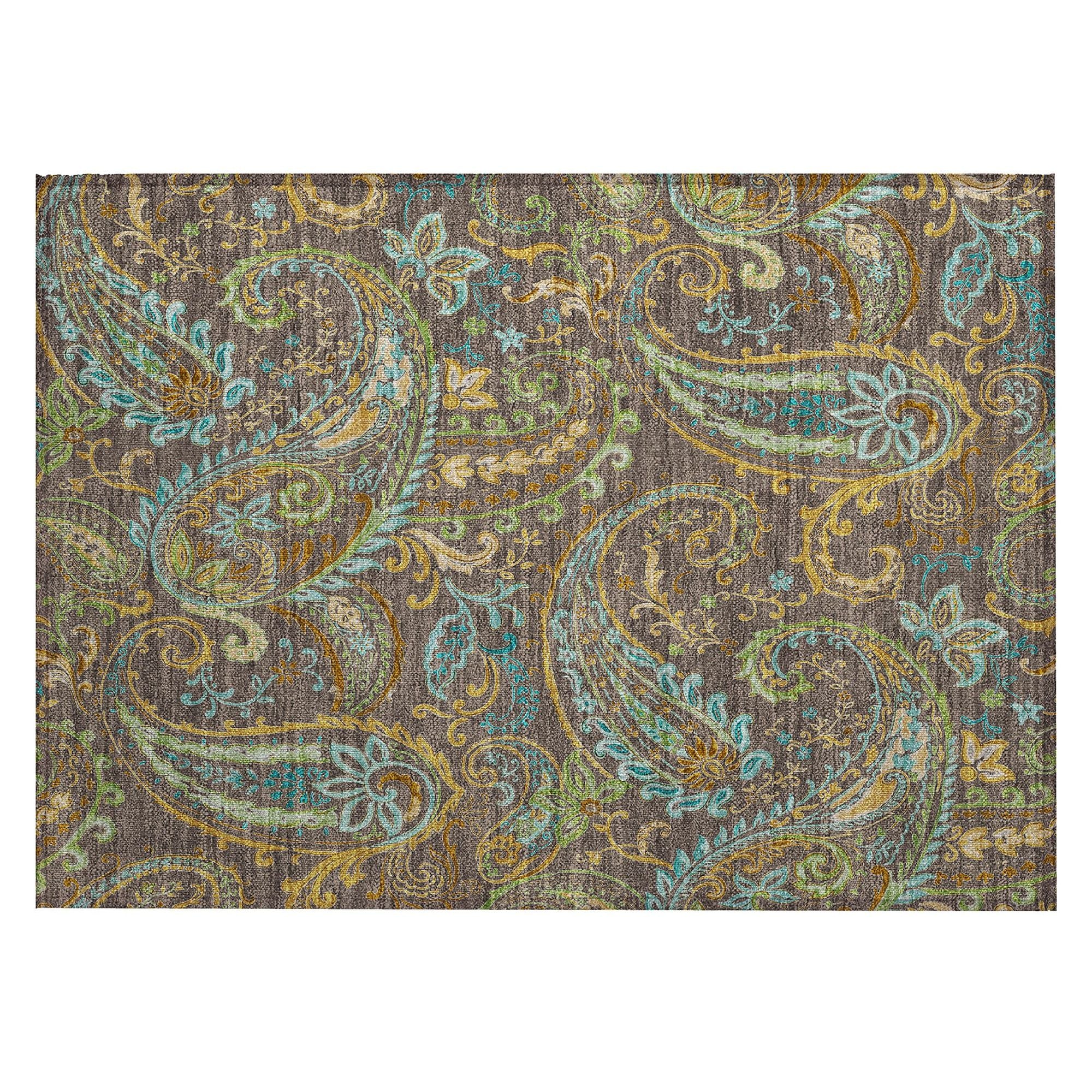 Machine Washable Chocolate Brown Rug - Indoor / Outdoor - Kids / Pet Friendly Paisley Print Rug