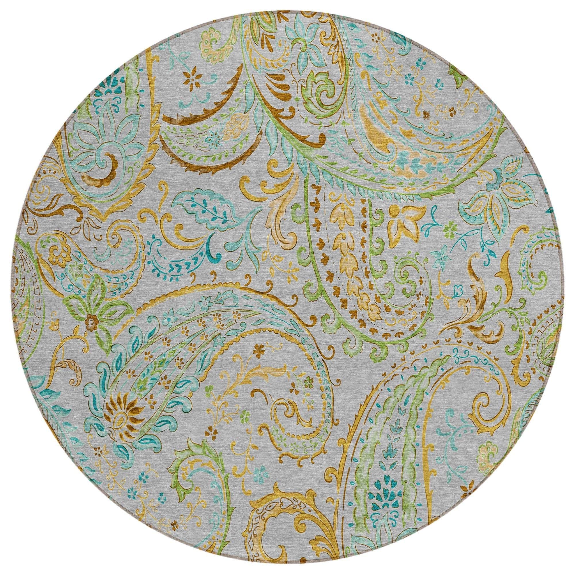 AP Home Tinos Gray Rug - Indoor / Outdoor - Kids / Pet Friendly Paisley Print Rug